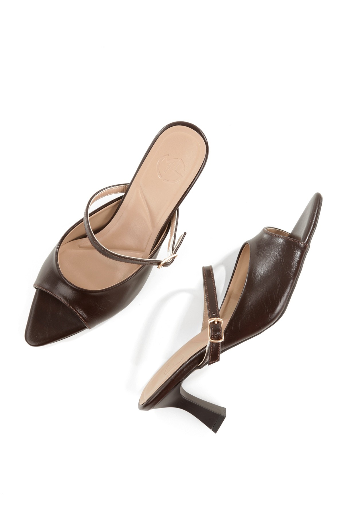 Acı Kahve Rengi Burnu Açık Sivri Stiletto Terlik Ranil - Görsel 4