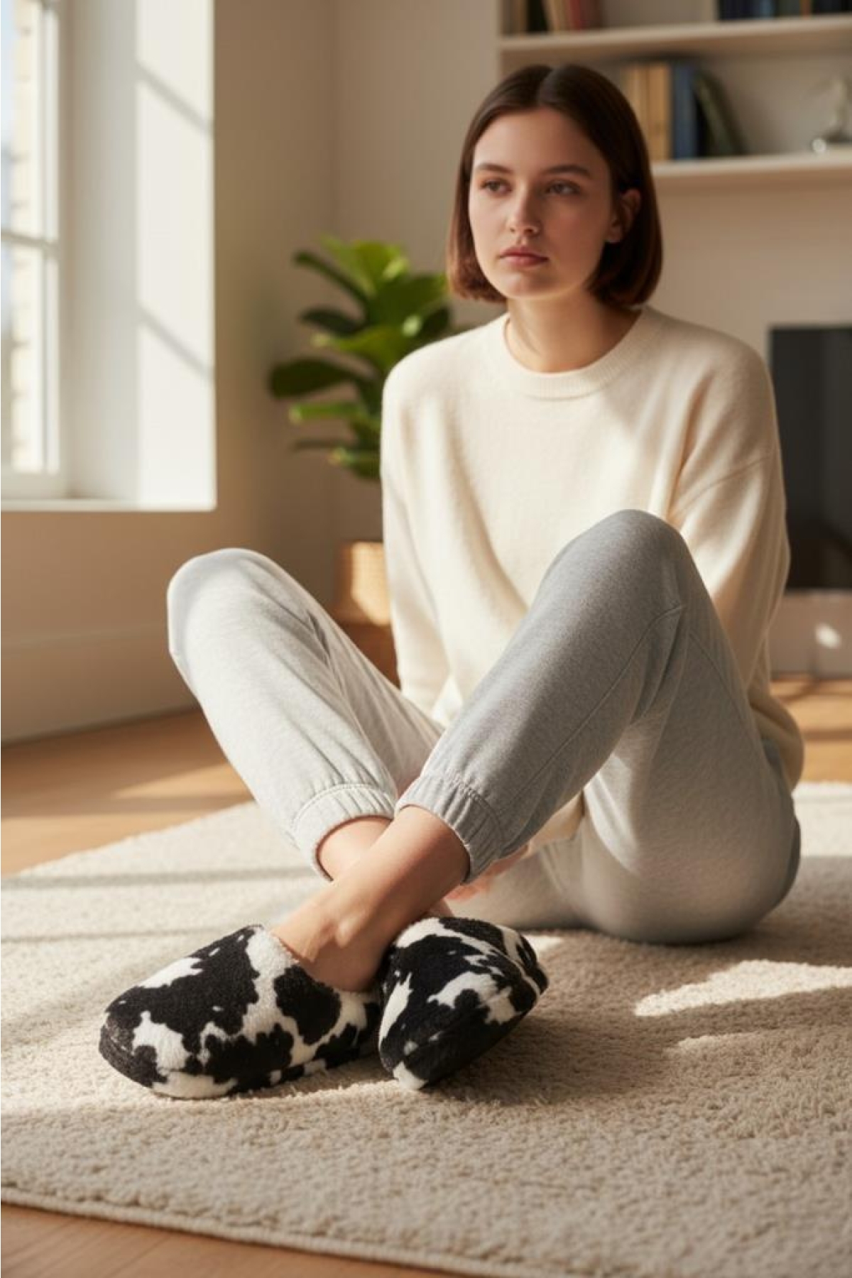 Kadın Tüylü Pofuduk Ev Terliği Ses Yapmayan Yumuşak Rahat Kauçuk Taban İçi Yünlü Kışlık Terlik - Görsel 5