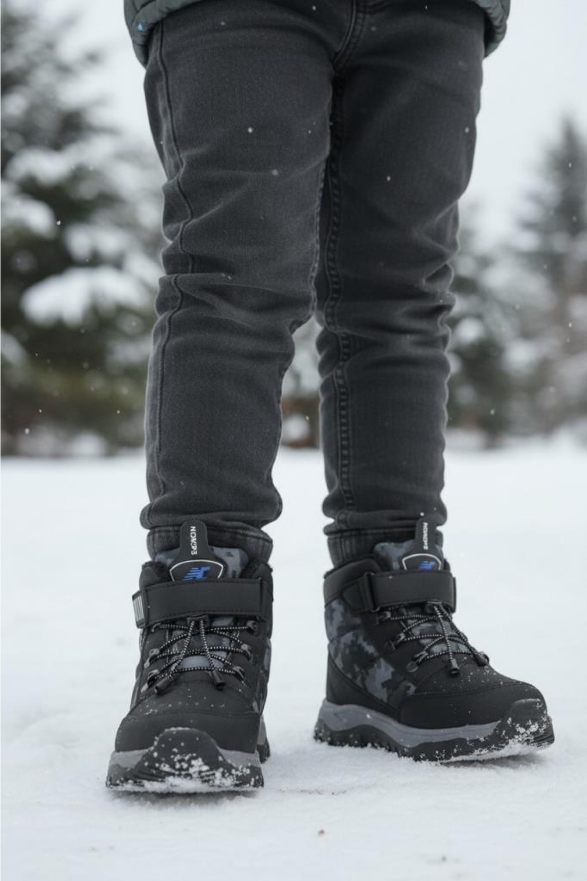 Erkek Çocuk Suya Soğuk Havaya Dayanıklı Cırtlı İçi Kürklü Siyah Kar Botu - Görsel 2