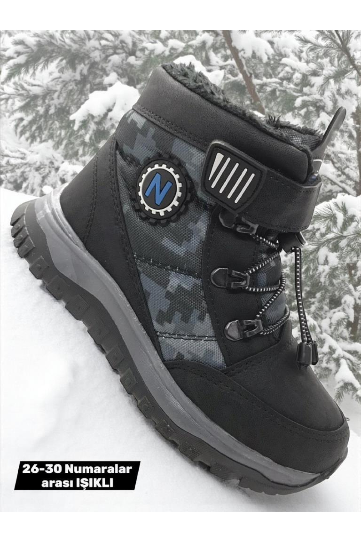 Erkek Çocuk Suya Soğuk Havaya Dayanıklı Cırtlı İçi Kürklü Siyah Kar Botu - Görsel 3