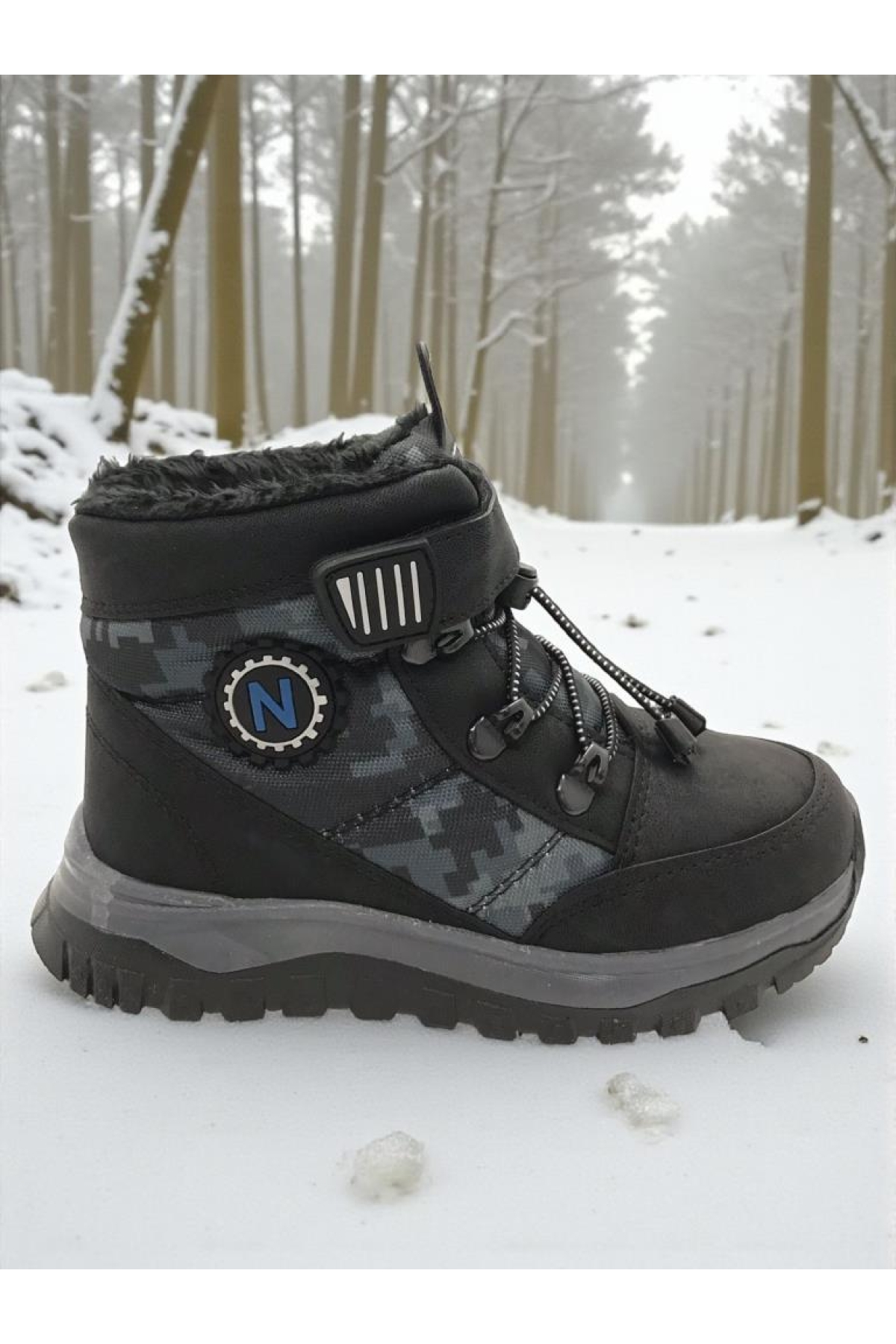 Erkek Çocuk Suya Soğuk Havaya Dayanıklı Cırtlı İçi Kürklü Siyah Kar Botu - Görsel 4
