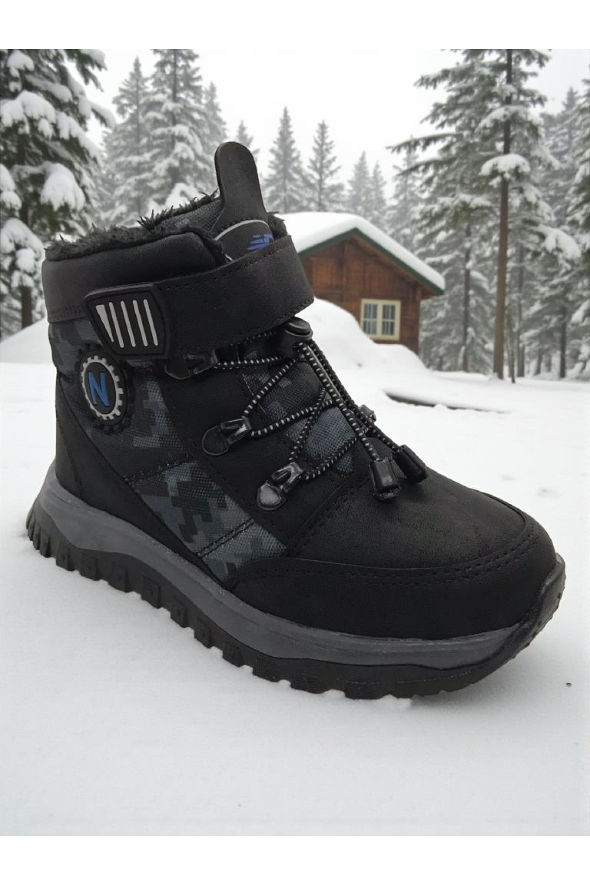 Erkek Çocuk Suya Soğuk Havaya Dayanıklı Cırtlı İçi Kürklü Siyah Kar Botu - Görsel 6
