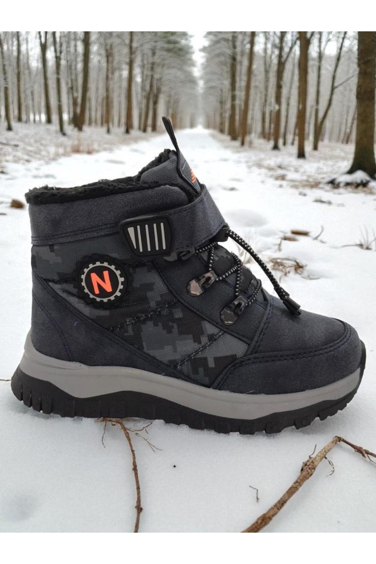 Erkek Çocuk Suya Soğuk Havaya Dayanıklı Cırtlı İçi Kürklü Siyah Kar Botu - Görsel 3
