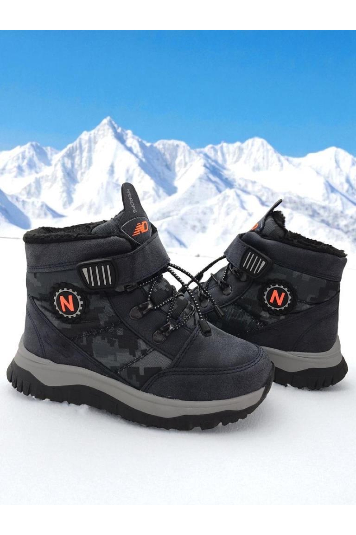 Erkek Çocuk Suya Soğuk Havaya Dayanıklı Cırtlı İçi Kürklü Siyah Kar Botu - Görsel 4