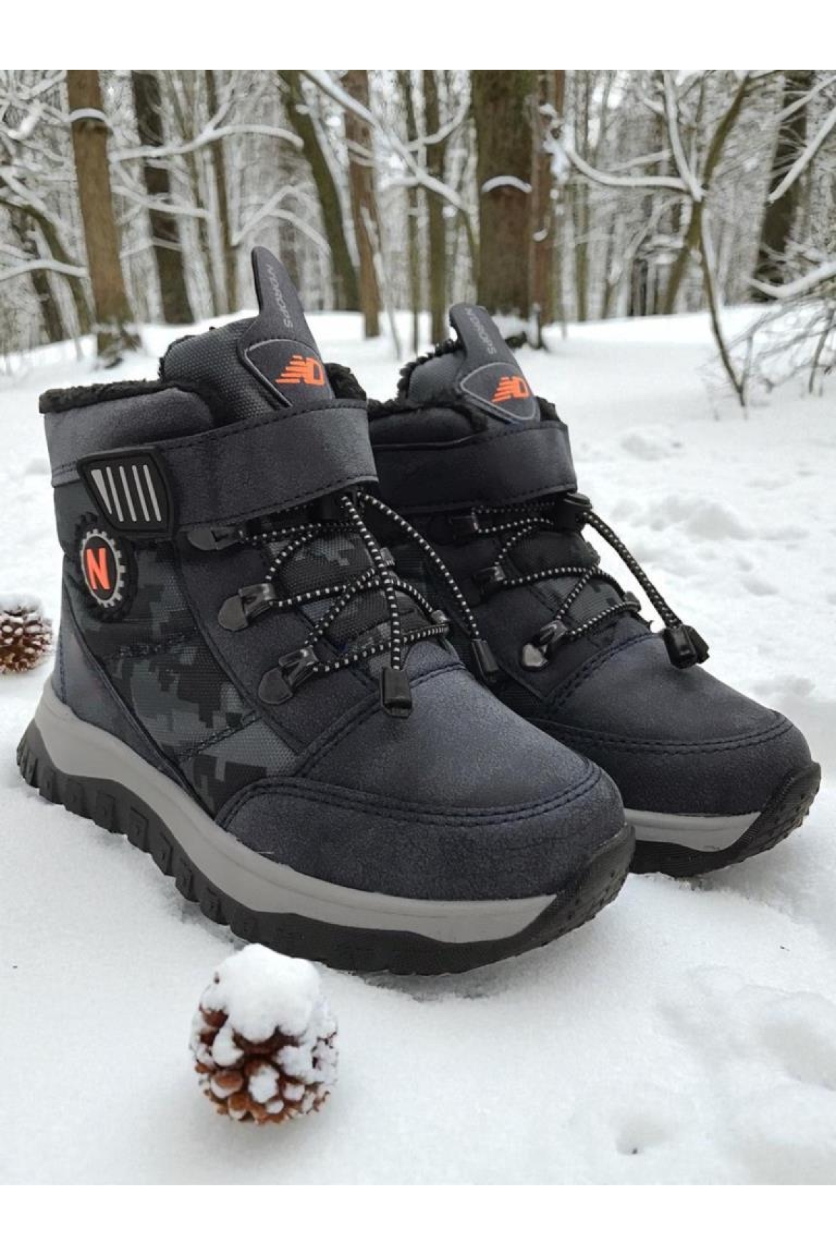 Erkek Çocuk Suya Soğuk Havaya Dayanıklı Cırtlı İçi Kürklü Siyah Kar Botu - Görsel 5