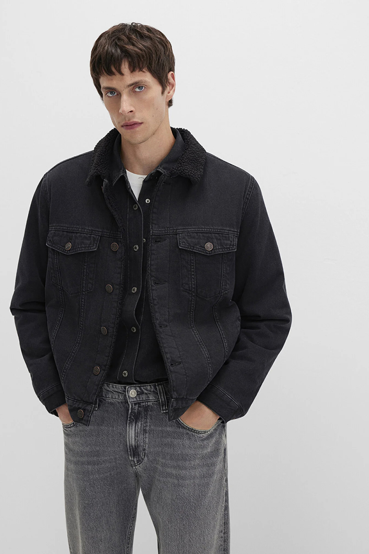 Erkek Zander Classic Denim Suni Kürklü Jean Ceket M0111214 Black