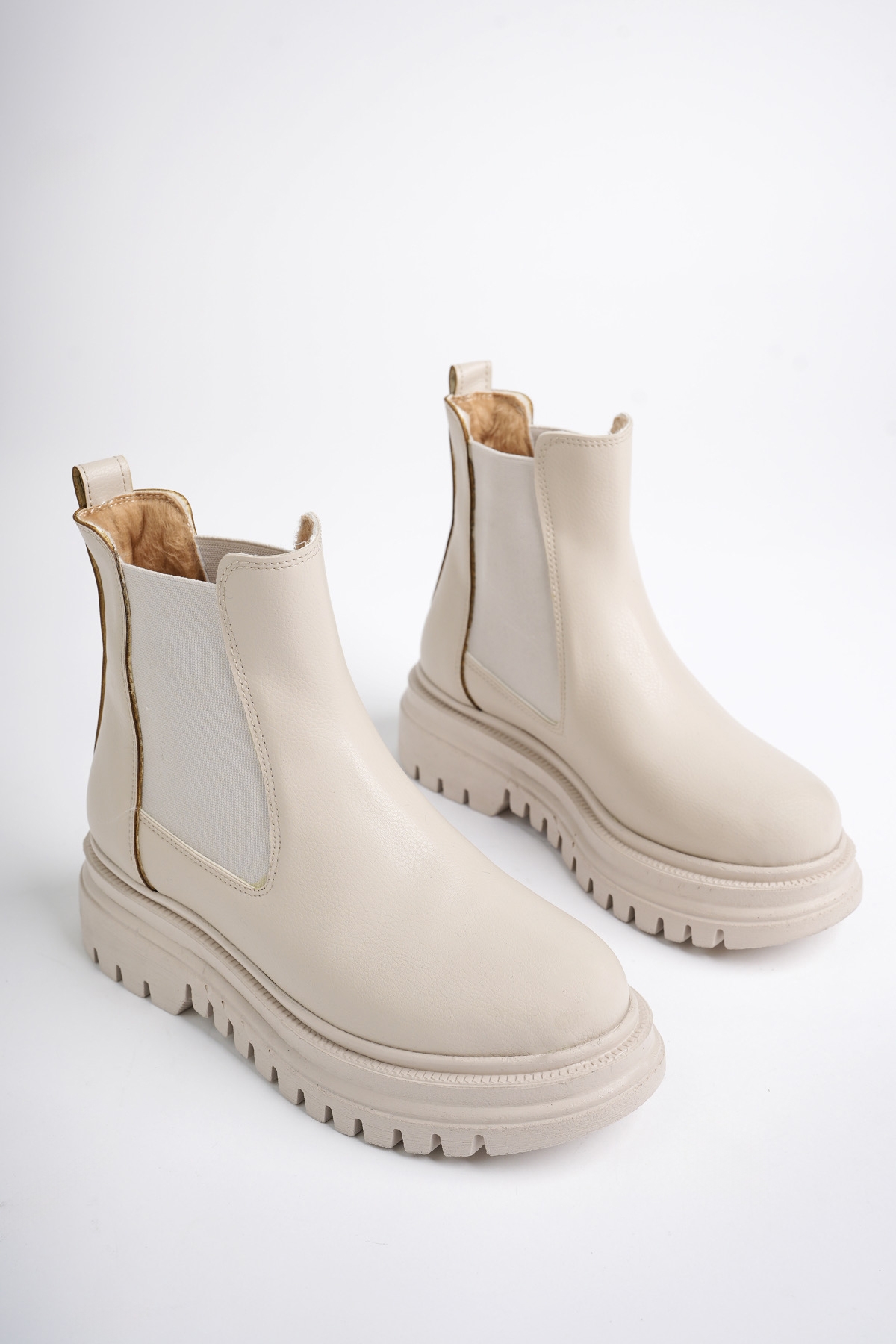 Su Geçirmez İçi Kürklü Yüksek Taban Yanlar Lastikli Çok Hafif Taban Garantili Kı Bej - Görsel 3