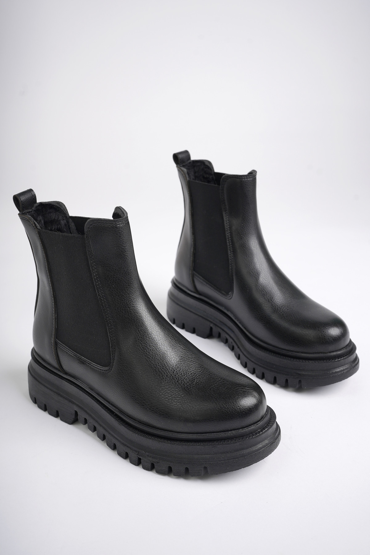 Su Geçirmez İçi Kürklü Yüksek Taban Yanlar Lastikli Çok Hafif Taban Garantili Kı Siyah - Görsel 2