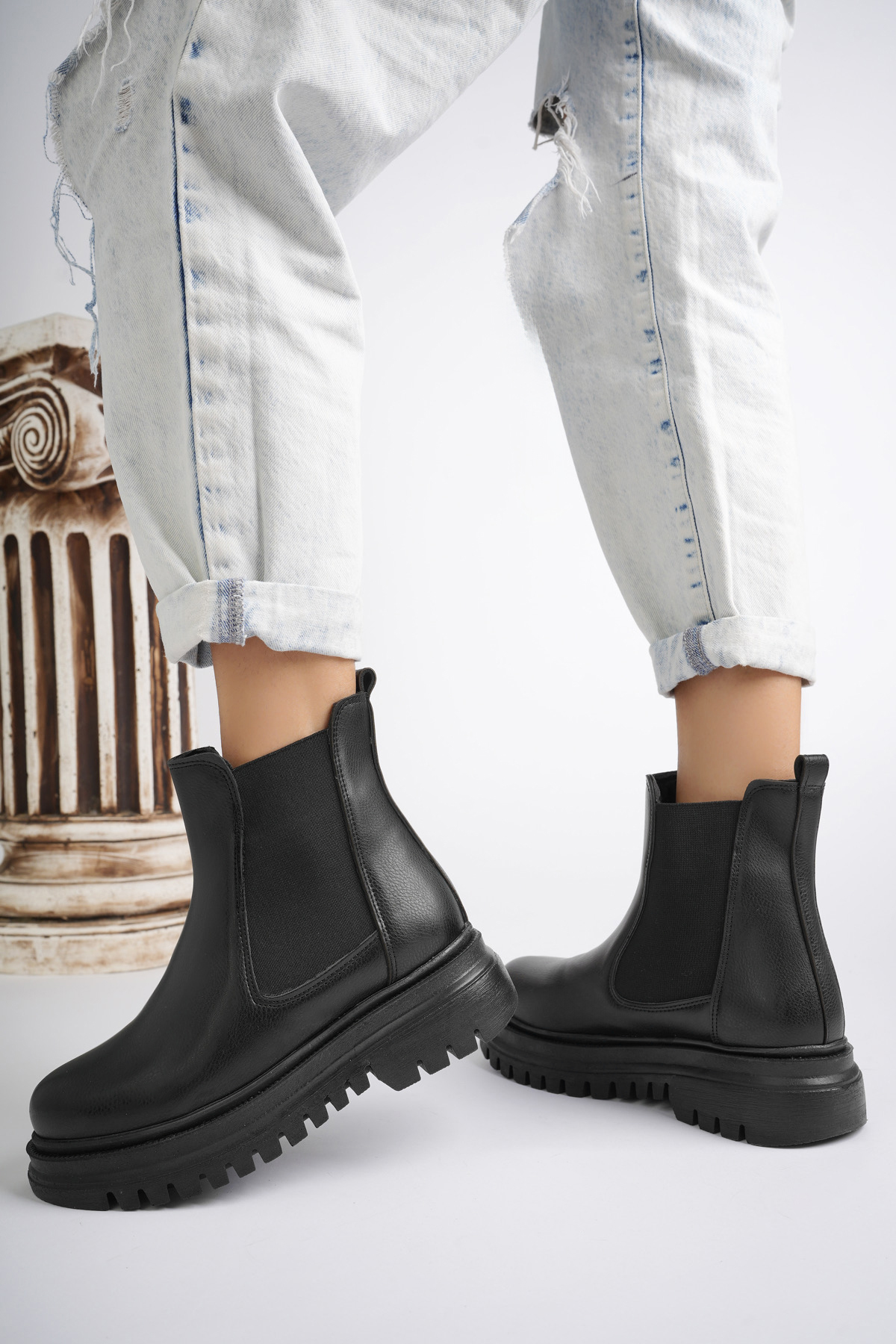 Su Geçirmez İçi Kürklü Yüksek Taban Yanlar Lastikli Çok Hafif Taban Garantili Kı Siyah - Görsel 8