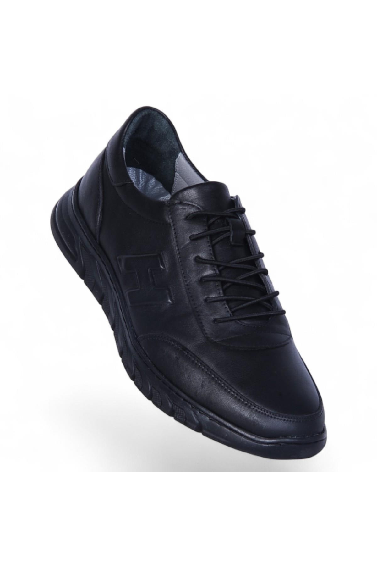 1969 Siyah Kauçuk %100 Deri Erkek Casual Ayakkabı - Görsel 3