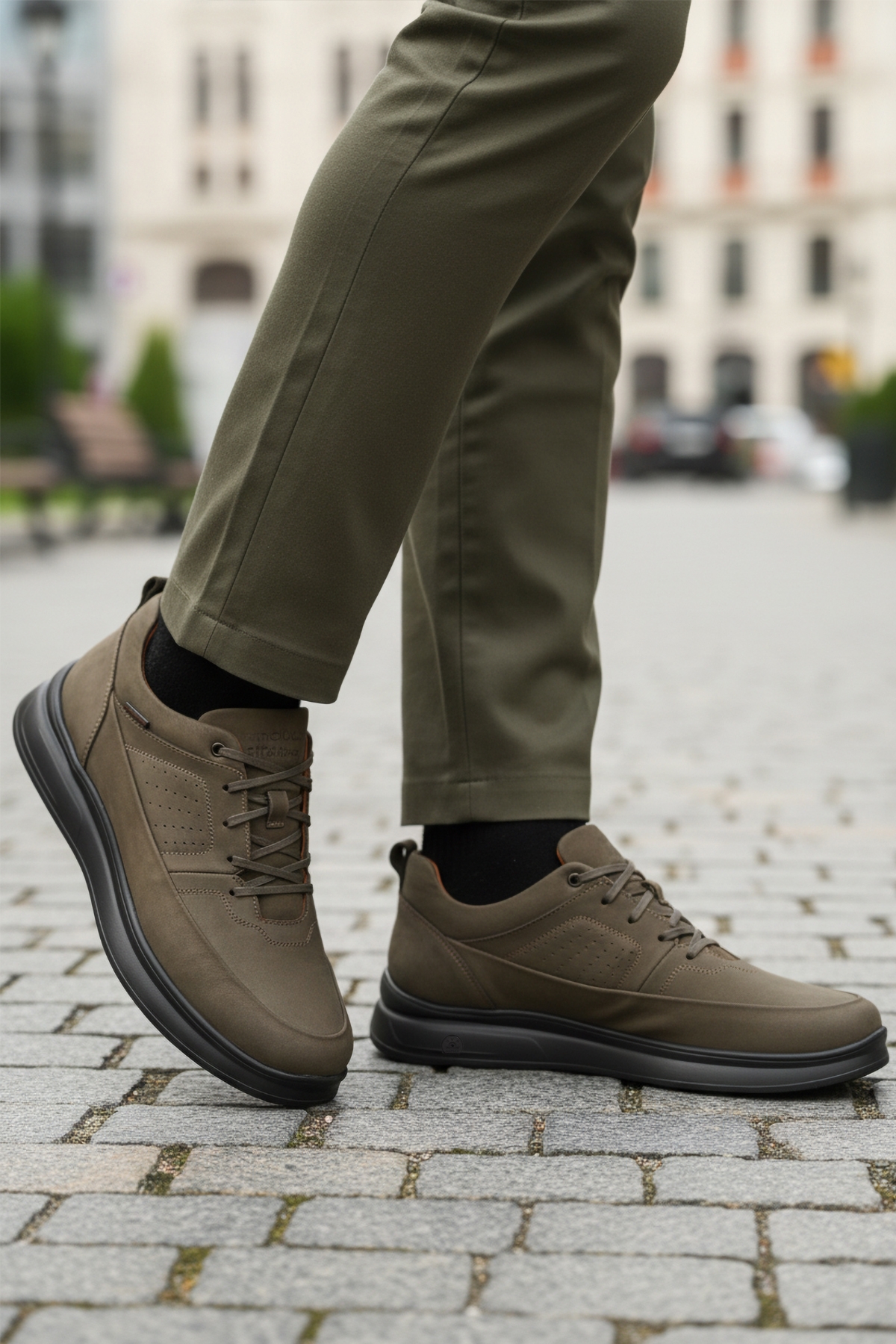 Haki Nubuk Hakiki Deri Ortopedik Erkek Casual Ayakkabı 252070 M - Görsel 4