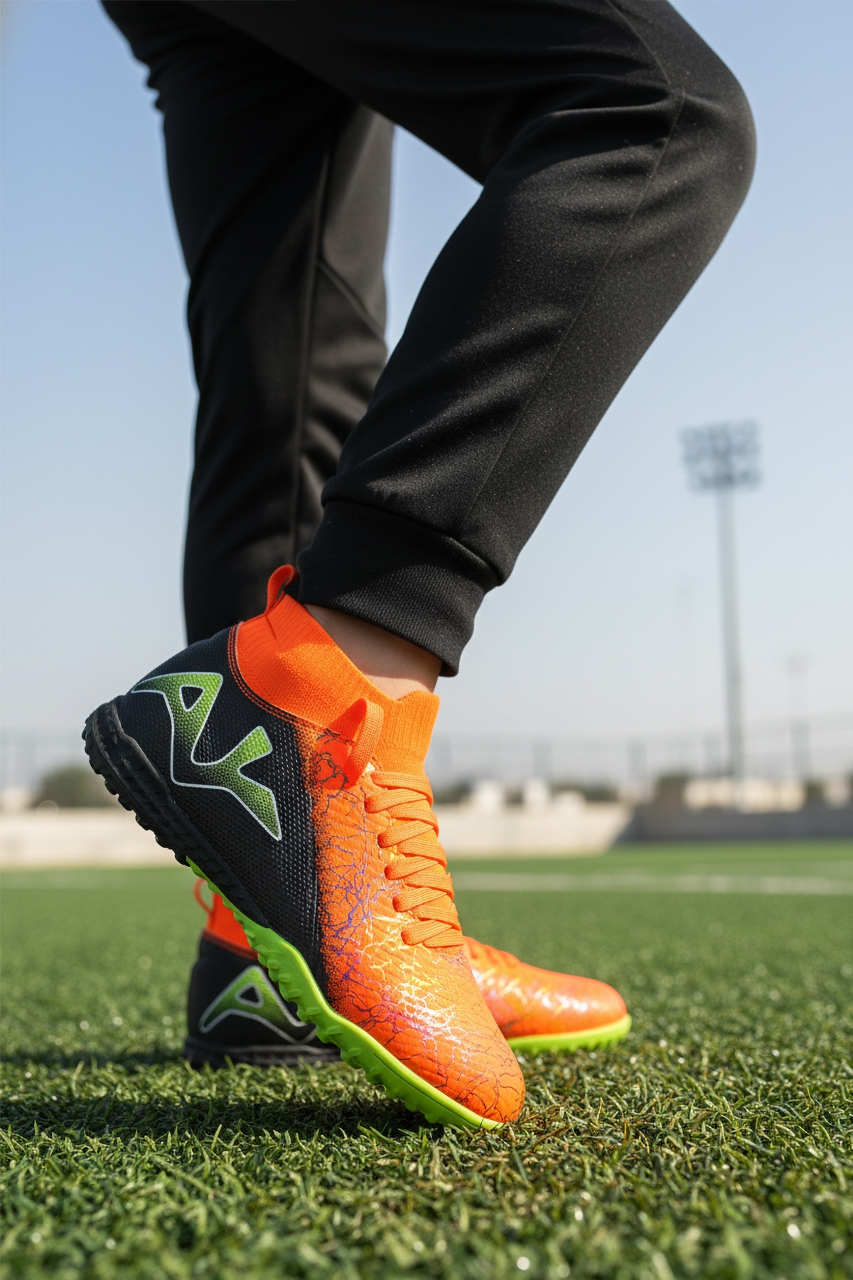 Turuncu Siyah Bilekten Lastikli Unisex Halı Saha Ayakkabısı GH-252-153 G - Görsel 4