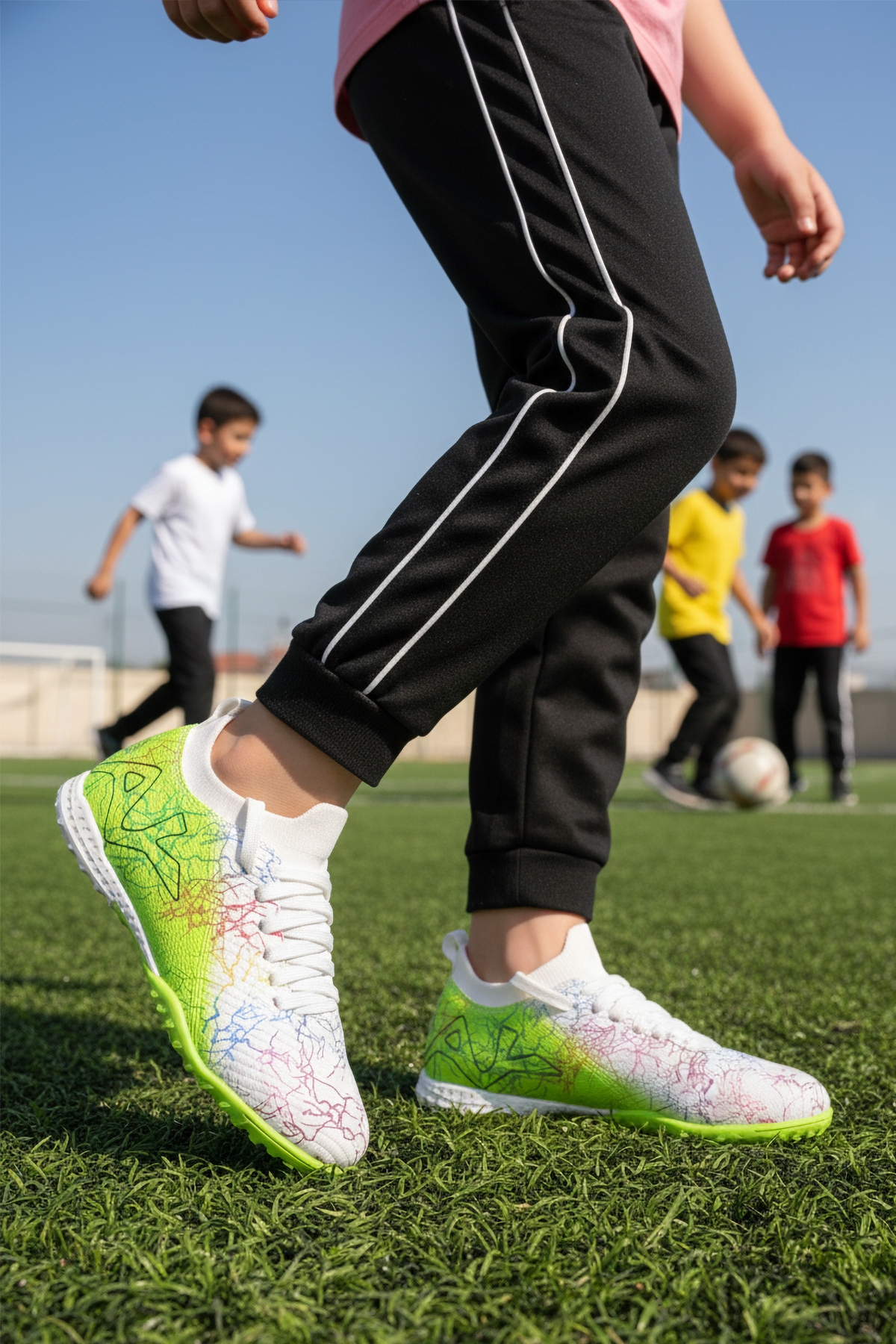 Beyaz Yeşil Bilekten Çoraplı Erkek Çocuk Halı Saha Ayakkabısı FH-252-153 F - Görsel 4