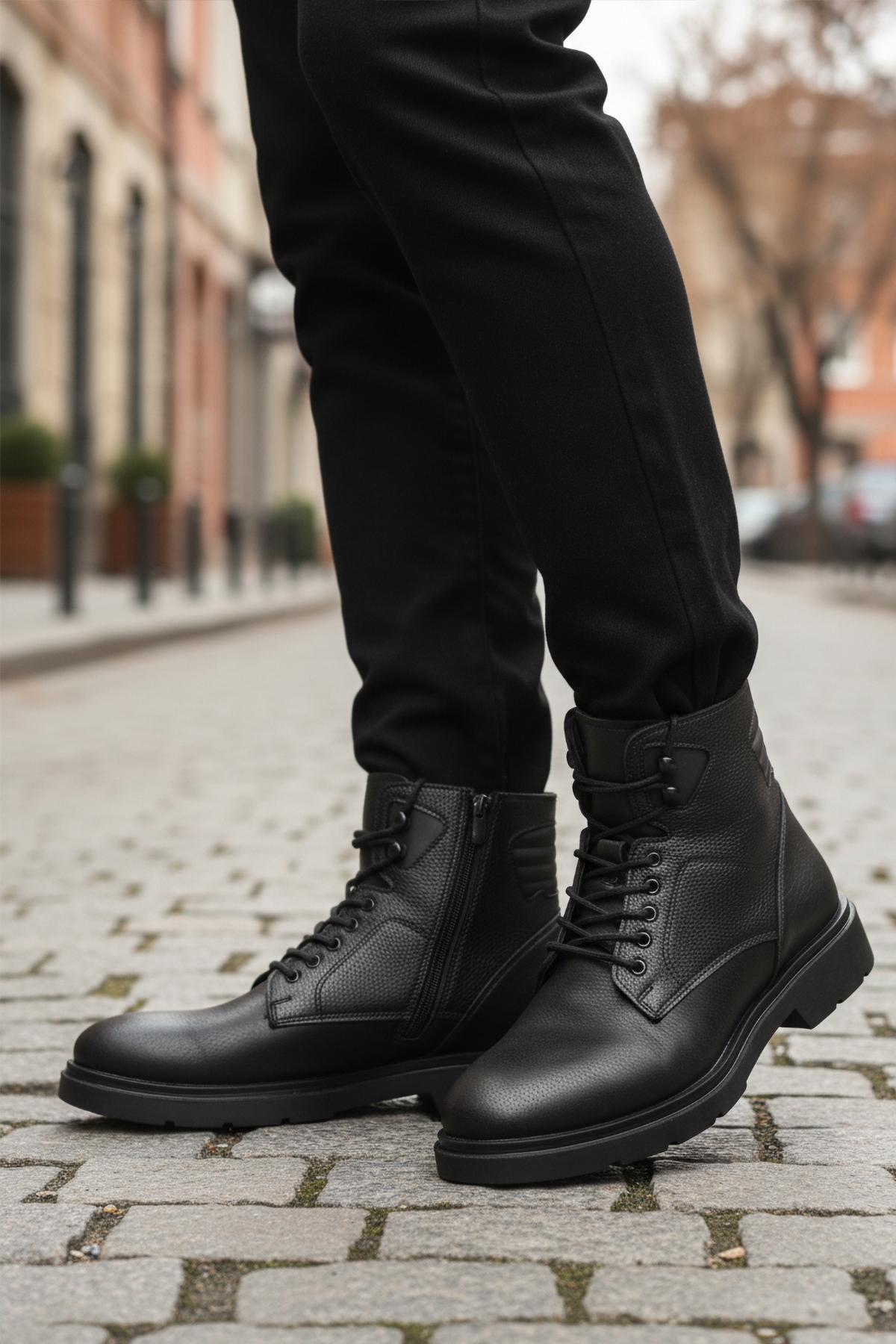 Siyah İçi Polarlı Kaymaz Fermuarlı Bağcıklı Erkek Bot 562 M - Görsel 4
