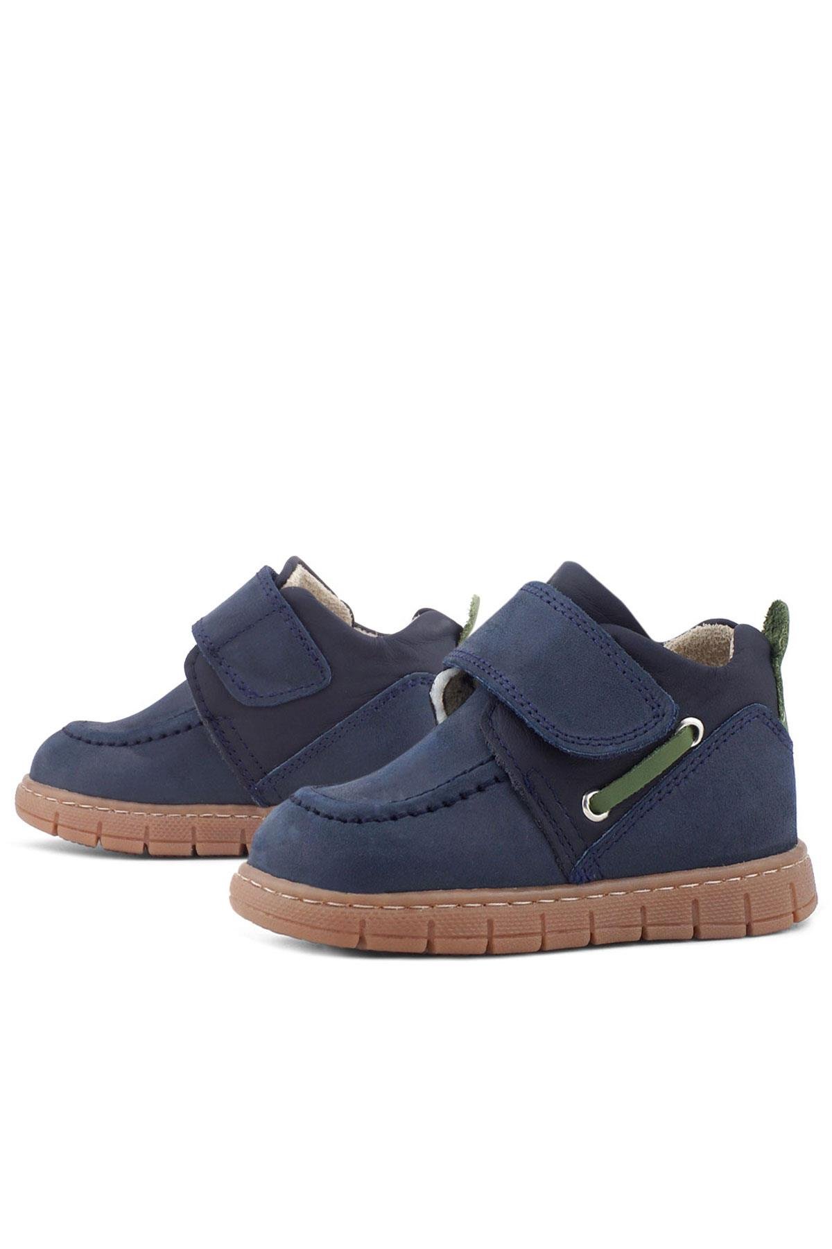 Hakiki Deri Lacivert Yeşil Cırt Cırtlı Bebek Bot - Görsel 6