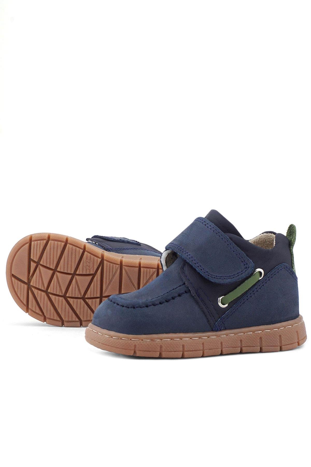 Hakiki Deri Lacivert Yeşil Cırt Cırtlı Bebek Bot - Görsel 7