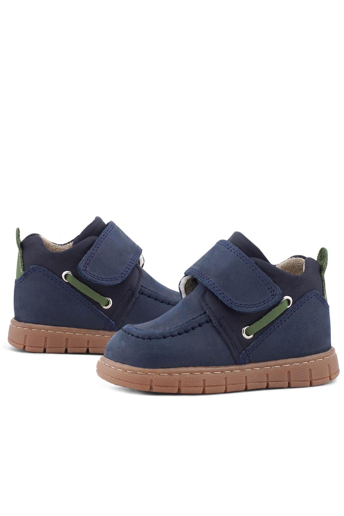 Hakiki Deri Lacivert Yeşil Cırt Cırtlı Bebek Bot - Görsel 8