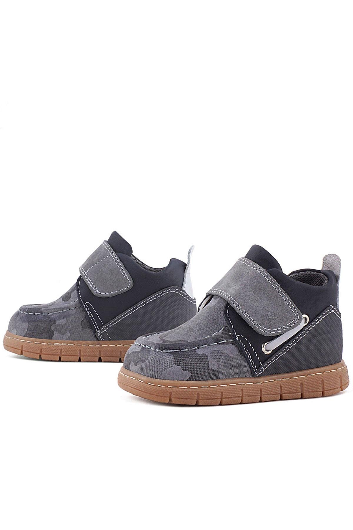 Hakiki Deri Gri Kamuflaj Desenli Cırt Cırtlı Bebek Bot - Görsel 6