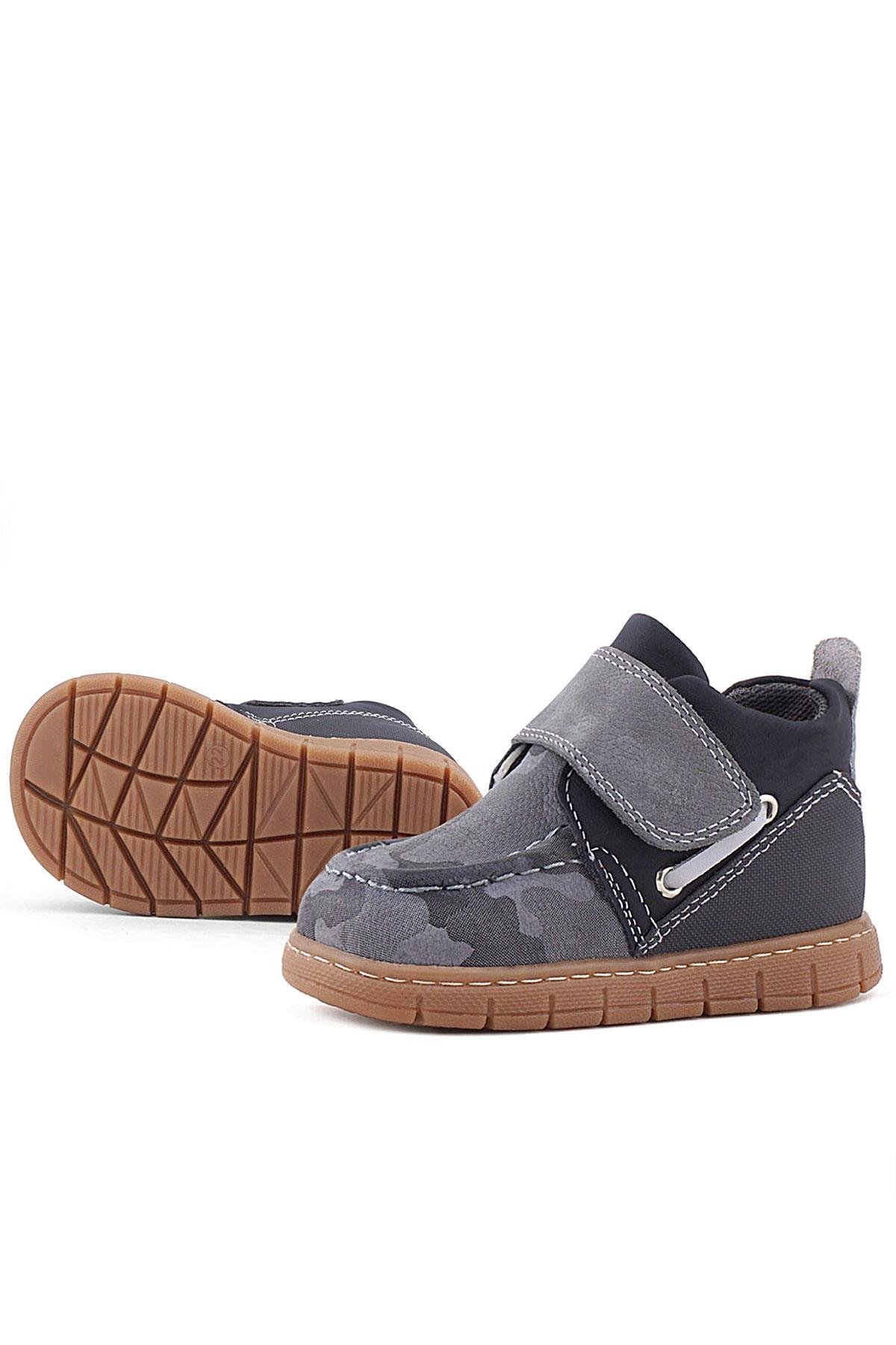 Hakiki Deri Gri Kamuflaj Desenli Cırt Cırtlı Bebek Bot - Görsel 7