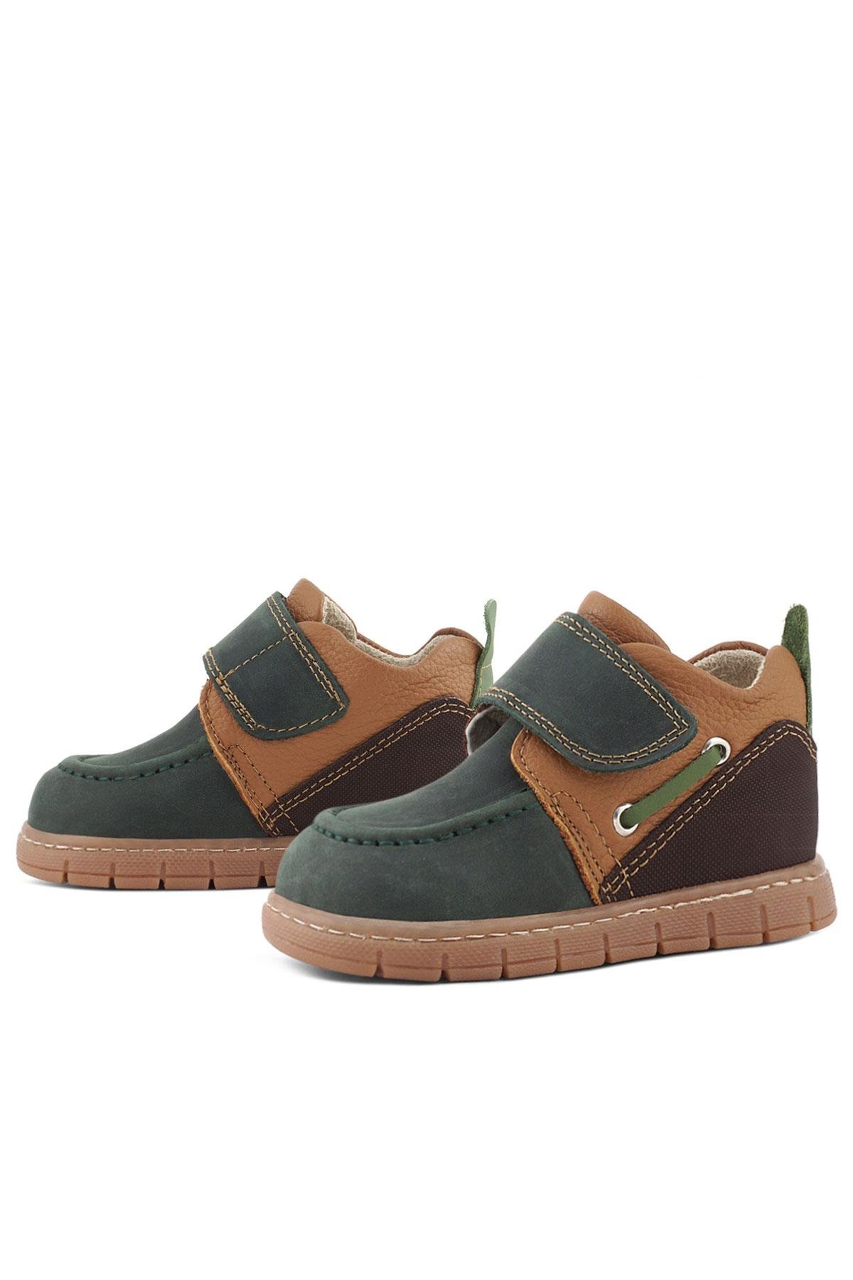 Hakiki Deri Yeşil Kahve Cırt Cırtlı Bebek Bot - Görsel 6