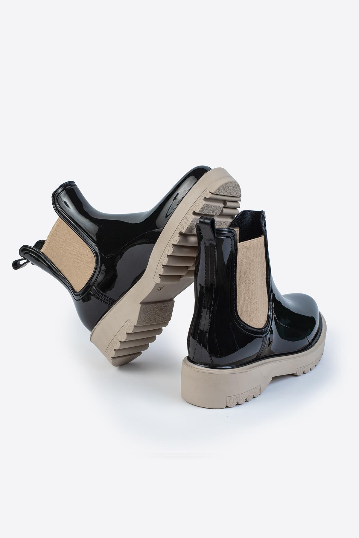 Kadın Parlak Chelsea Yağmur Botu –Kalın Taban Bot - Görsel 5