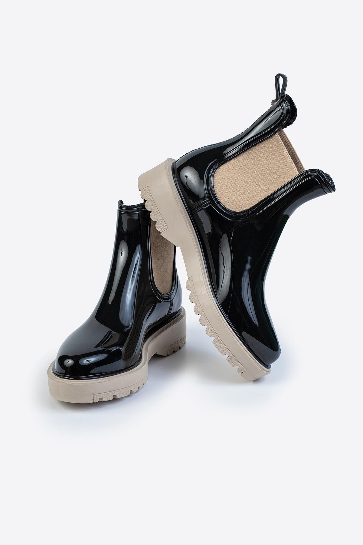 Kadın Parlak Chelsea Yağmur Botu –Kalın Taban Bot - Görsel 6