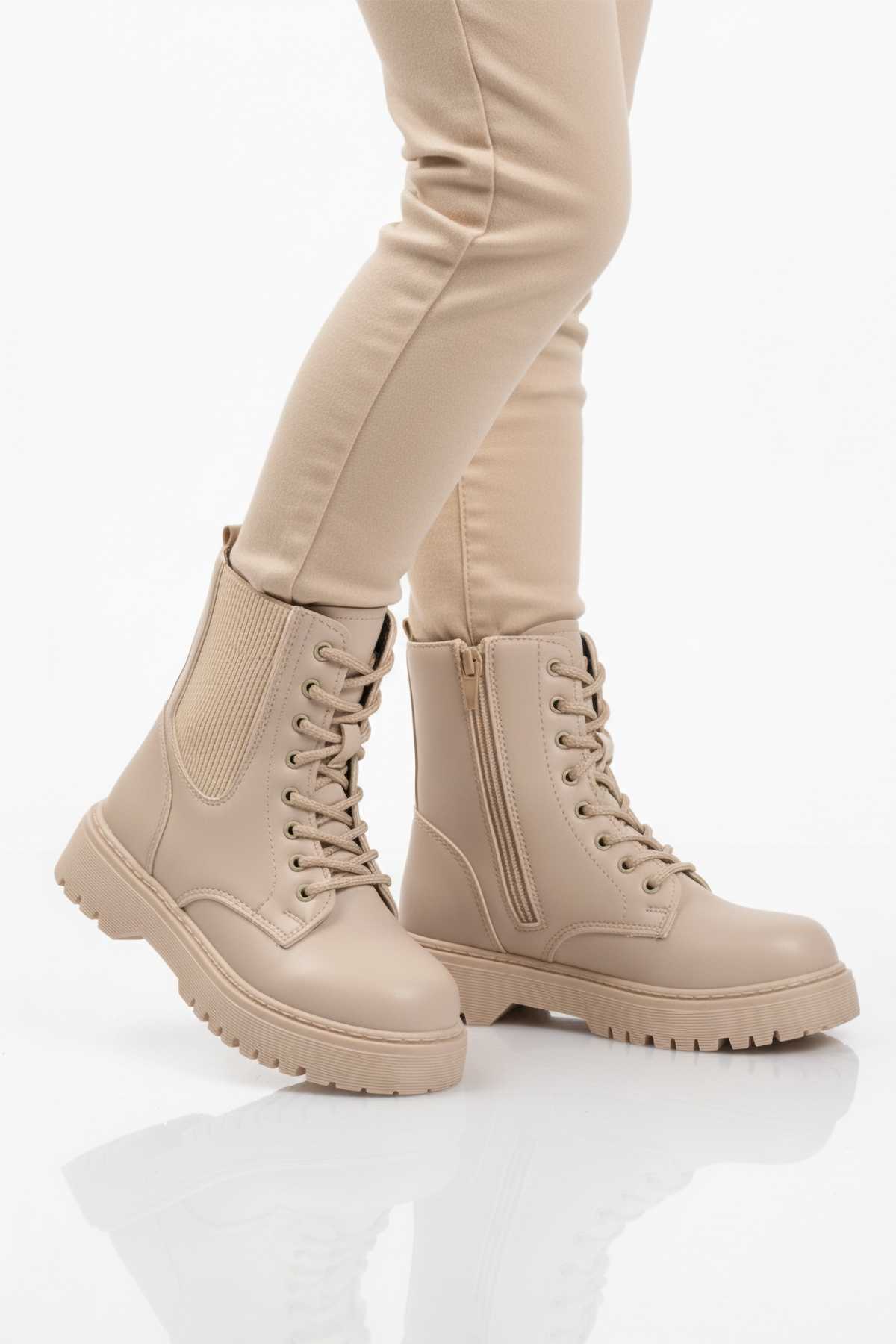 Bej Polarlı Kaymaz Soğuğa Dirençli Deri Çocuk Bot Tuno 07 F - Görsel 2