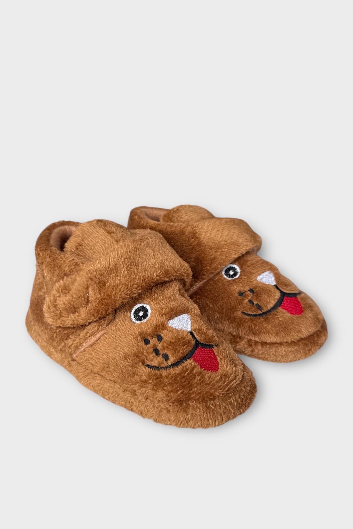 Çocuk Cırtlı Kaydırmaz Taban Anaokulu Kreş Ev Ayakkabısı Panduf VİZON - Görsel 2