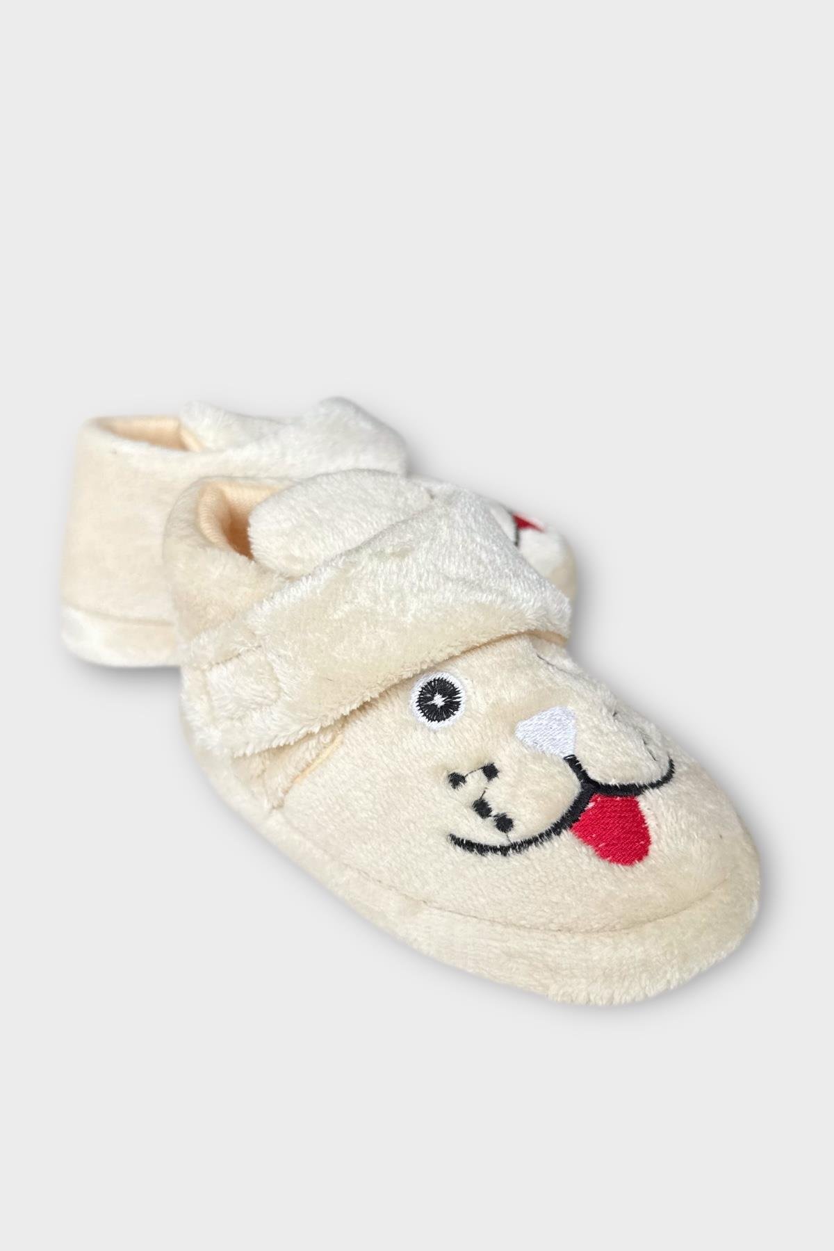 Çocuk Cırtlı Kaydırmaz Taban Anaokulu Kreş Ev Ayakkabısı Panduf KREM - Görsel 4