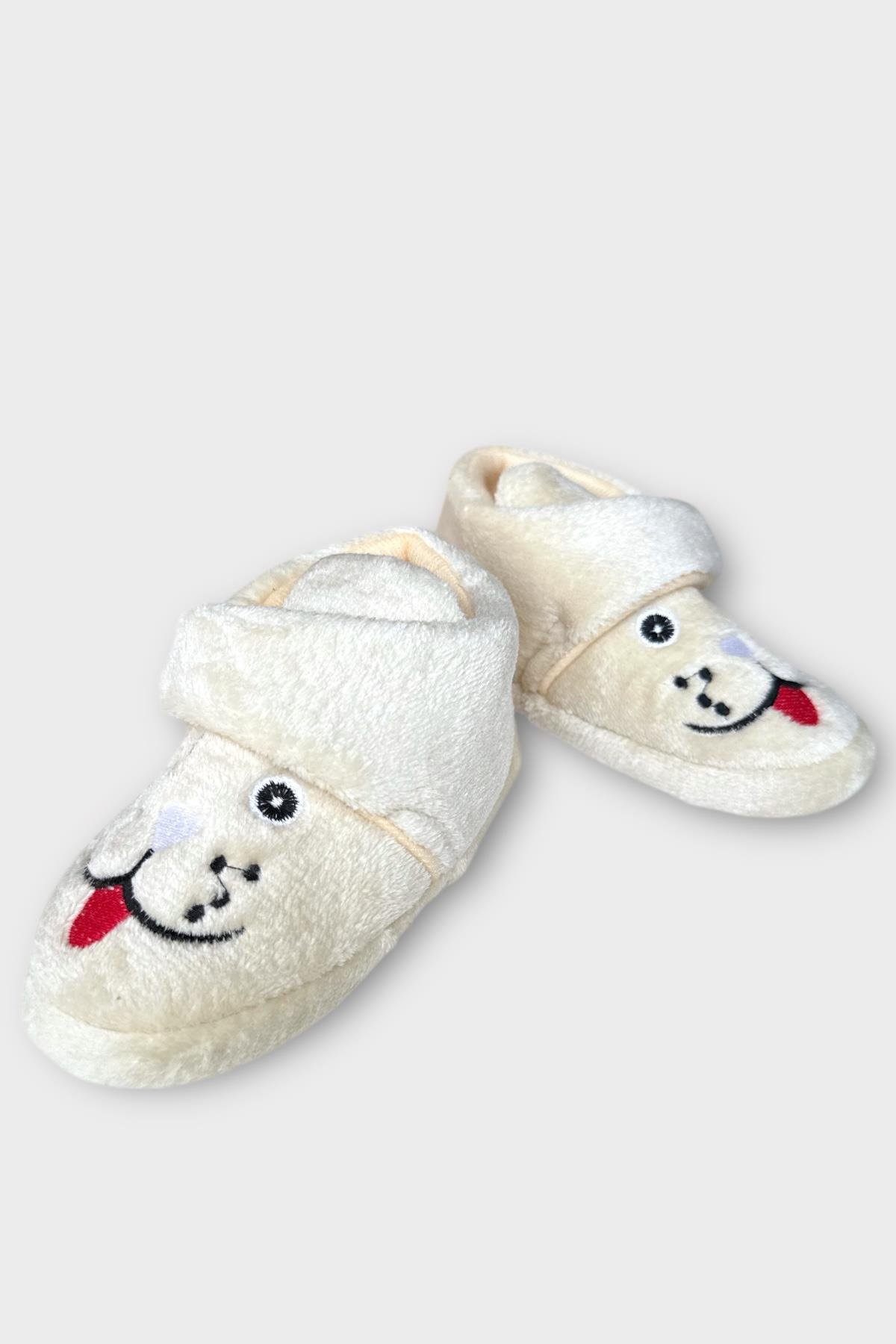 Çocuk Cırtlı Kaydırmaz Taban Anaokulu Kreş Ev Ayakkabısı Panduf KREM - Görsel 5