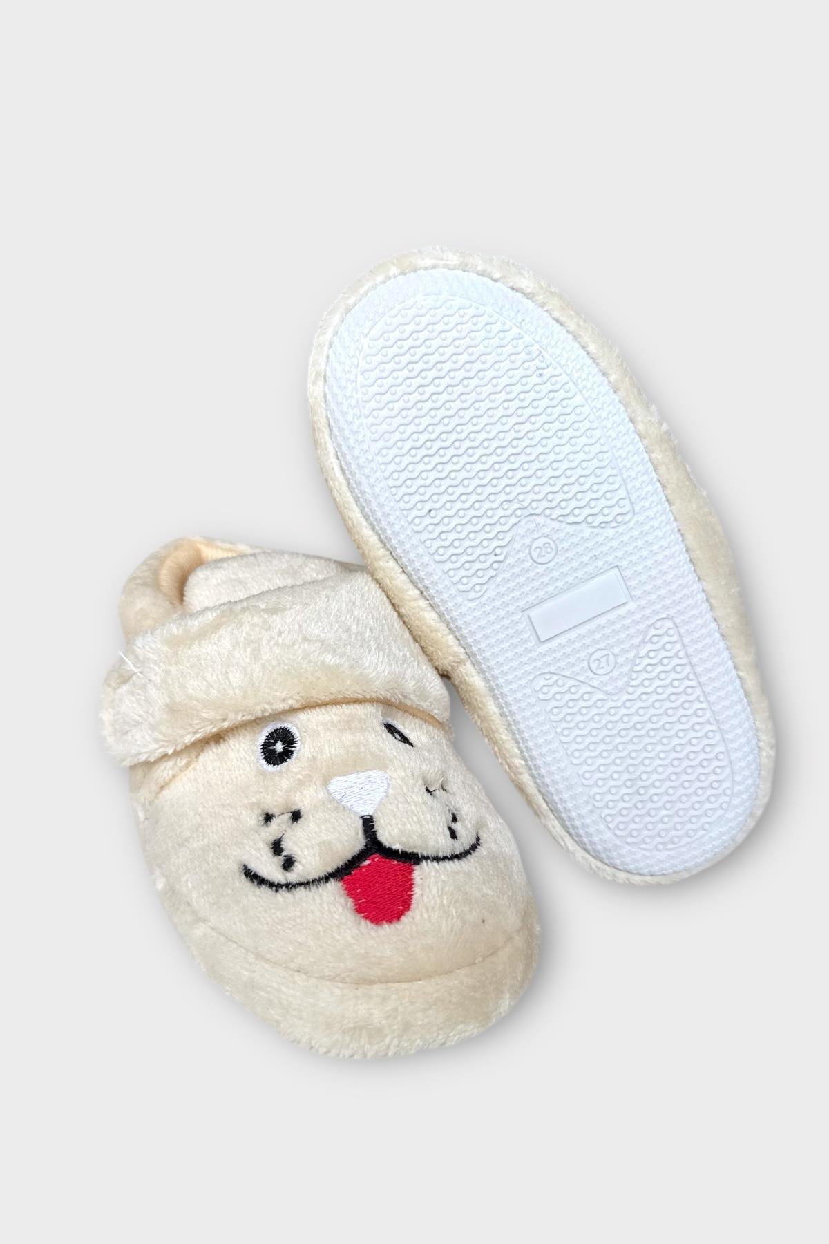 Çocuk Cırtlı Kaydırmaz Taban Anaokulu Kreş Ev Ayakkabısı Panduf KREM - Görsel 7