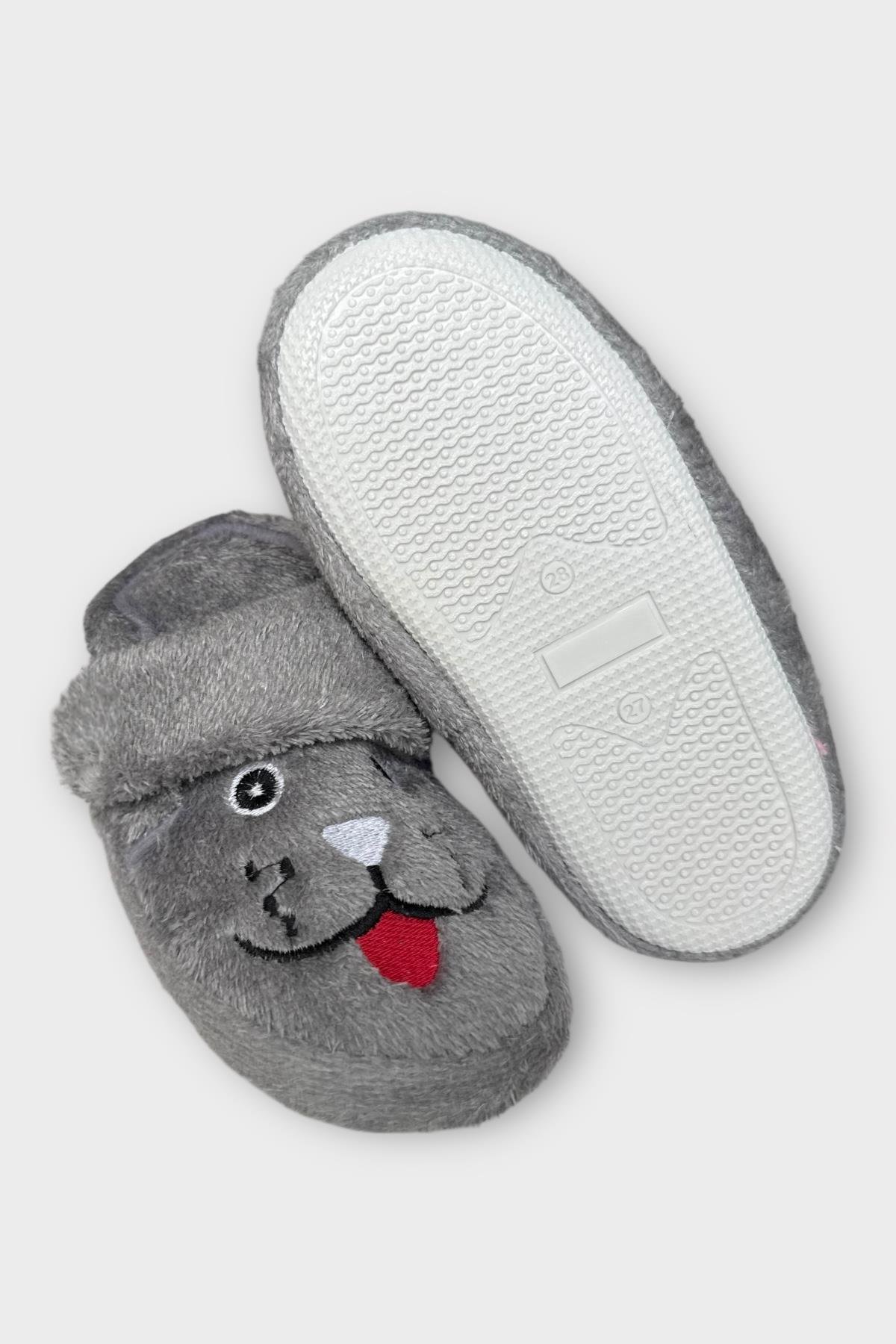 Çocuk Cırtlı Kaydırmaz Taban Anaokulu Kreş Ev Ayakkabısı Panduf GRİ - Görsel 7
