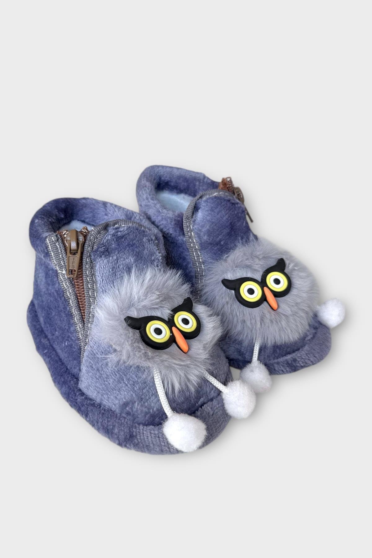 Çocuk Sevimli Baykuş Figürlü Panduf FÜME - Görsel 2