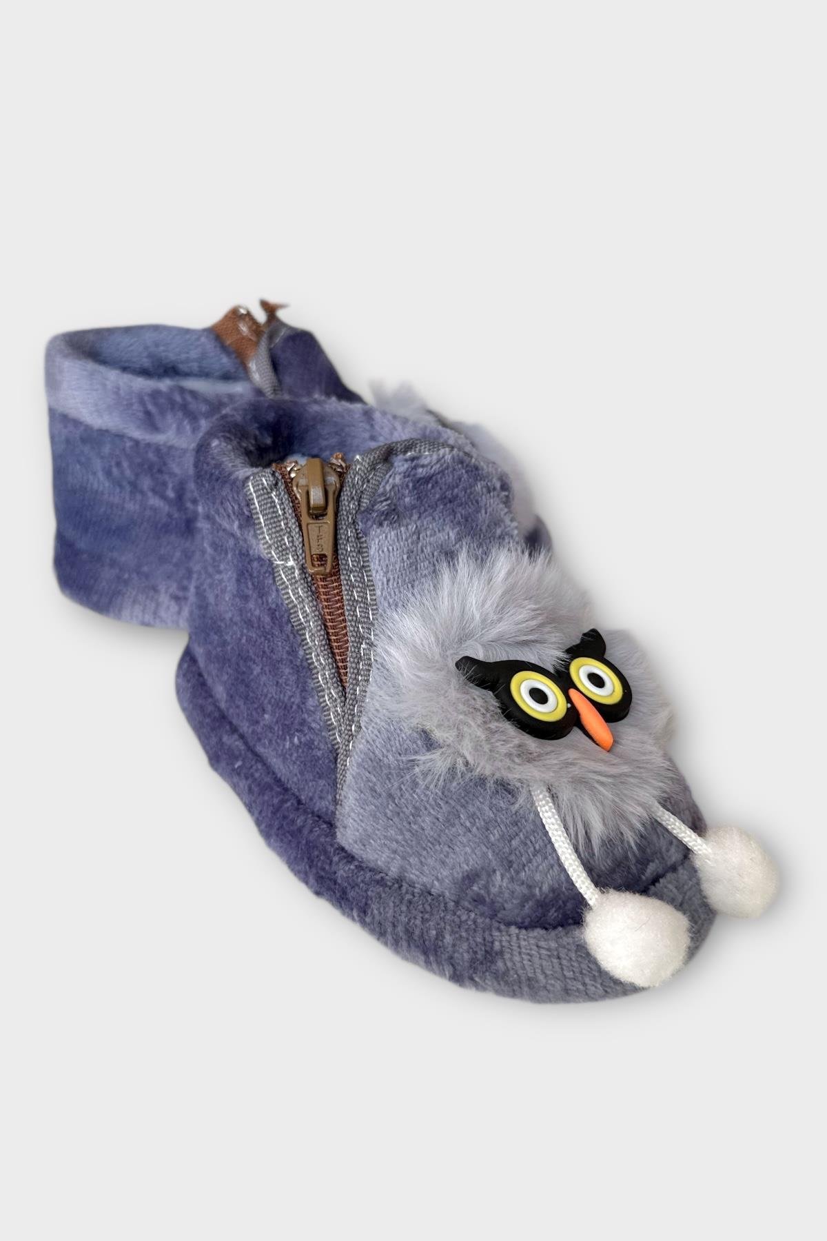 Çocuk Sevimli Baykuş Figürlü Panduf FÜME - Görsel 4