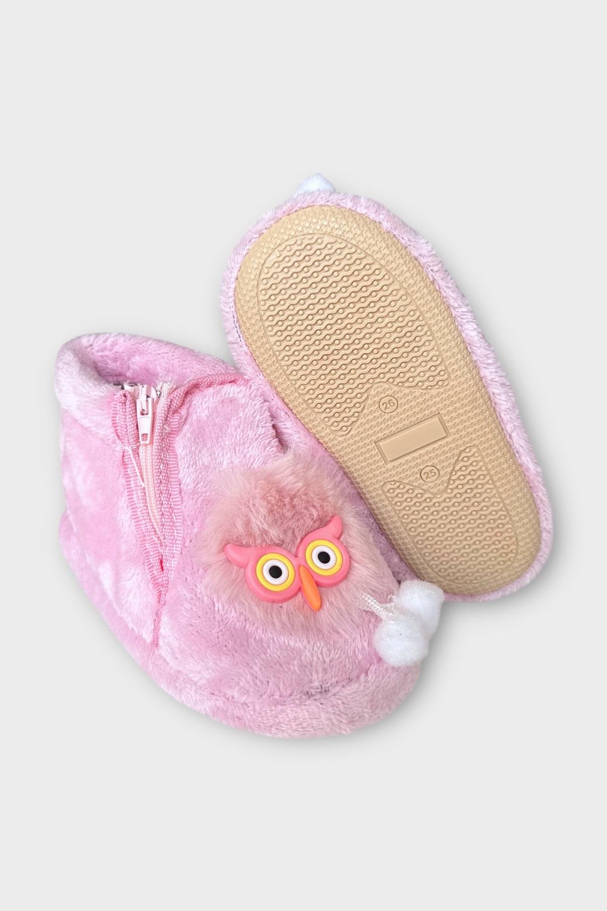 Çocuk Sevimli Baykuş Figürlü Panduf PEMBE - Görsel 7