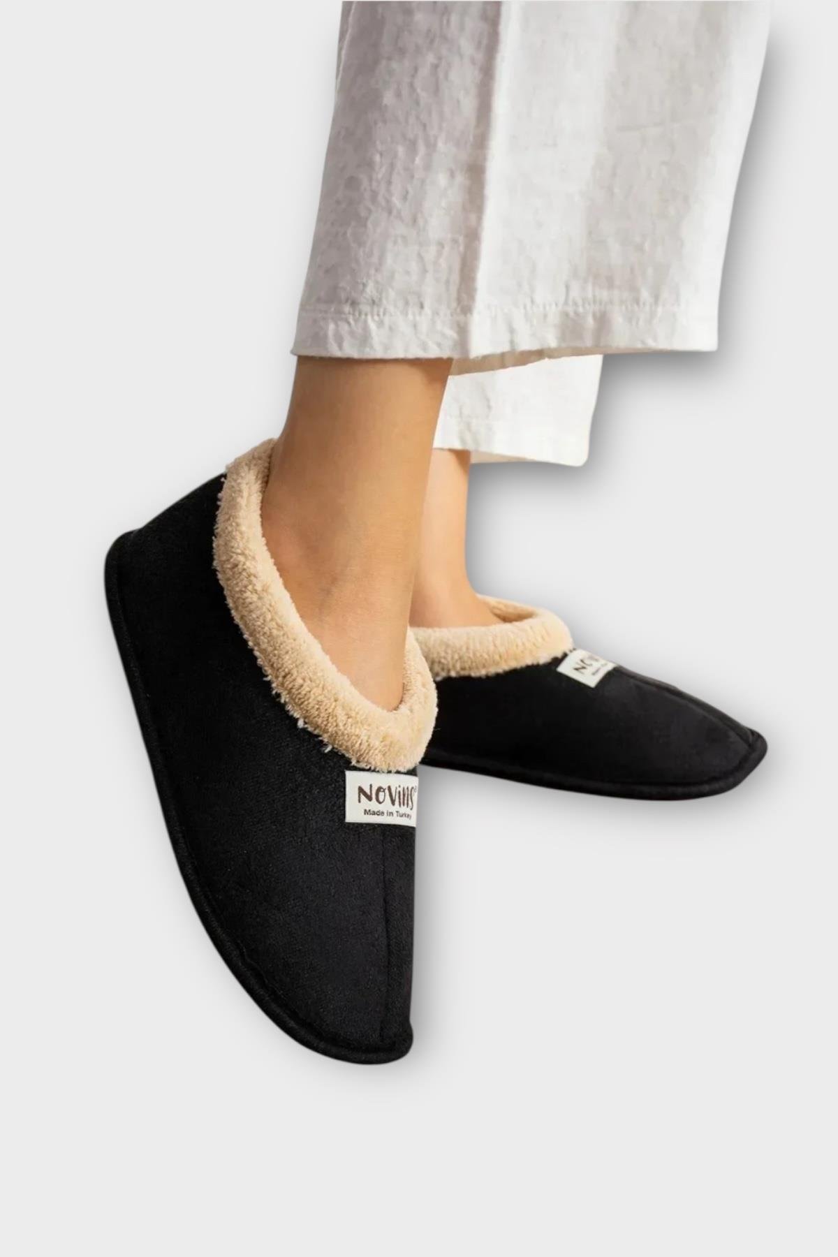 Unisex İçi Yünlü Kışlık Ev Ayakkabısı Panduf SİYAH - Görsel 2