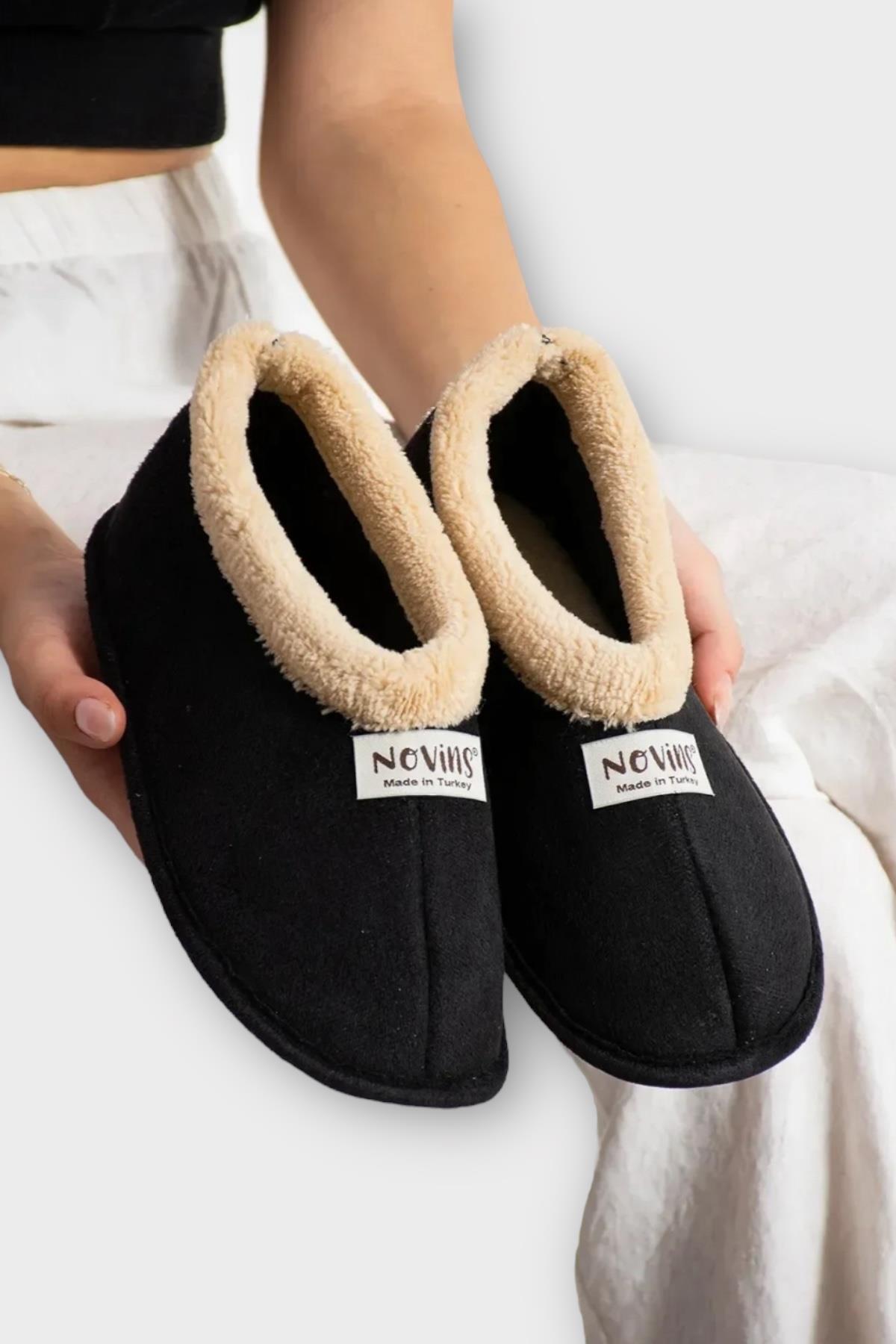 Unisex İçi Yünlü Kışlık Ev Ayakkabısı Panduf SİYAH - Görsel 3