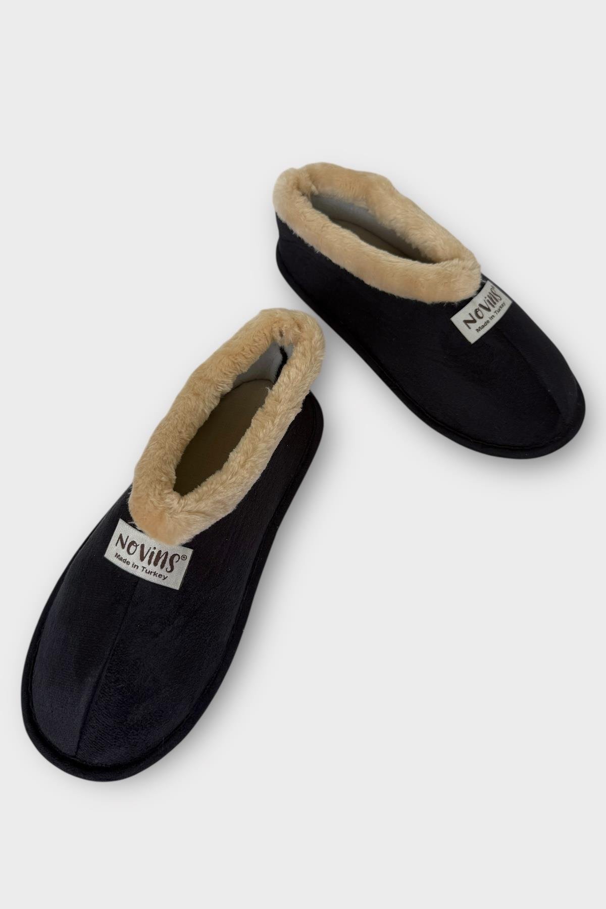 Unisex İçi Yünlü Kışlık Ev Ayakkabısı Panduf SİYAH - Görsel 6