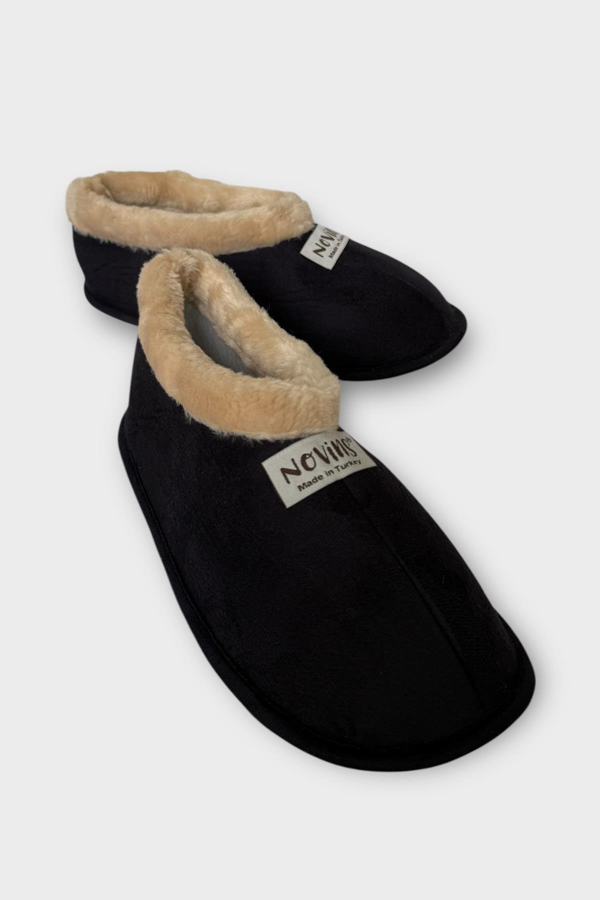 Unisex İçi Yünlü Kışlık Ev Ayakkabısı Panduf SİYAH - Görsel 7