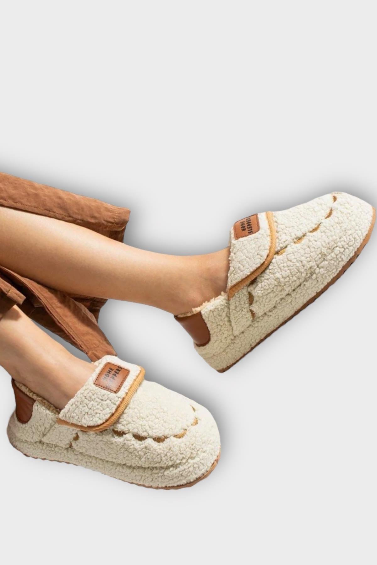 Pofuduk Ses Yapmaz Eva Taban Kadın Panduf KREM - Görsel 5