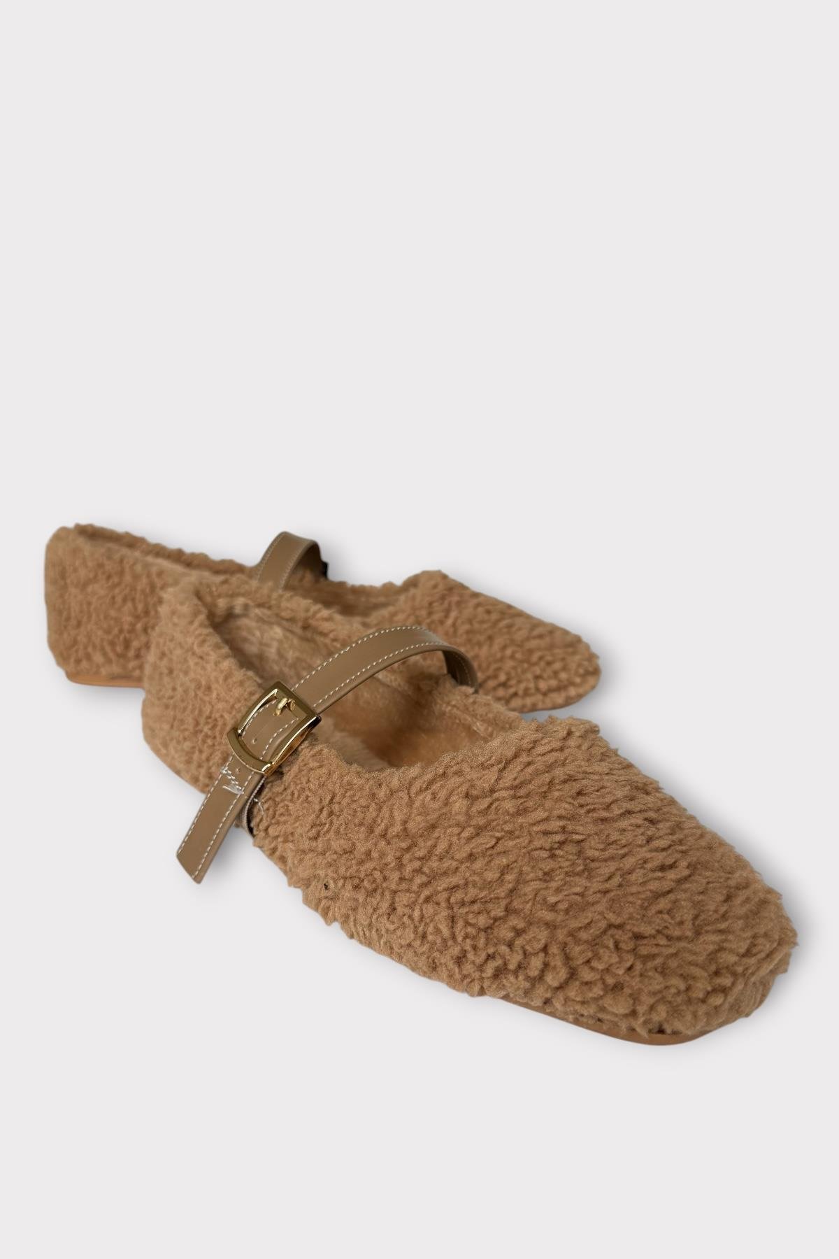 Yumuşak Peluş Ses Yapmaz Hafif Taban Kemerli Kadın Ev Babeti Panduf VİZON - Görsel 6