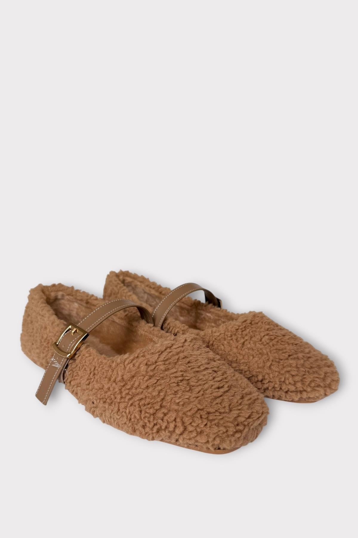 Yumuşak Peluş Ses Yapmaz Hafif Taban Kemerli Kadın Ev Babeti Panduf VİZON - Görsel 7