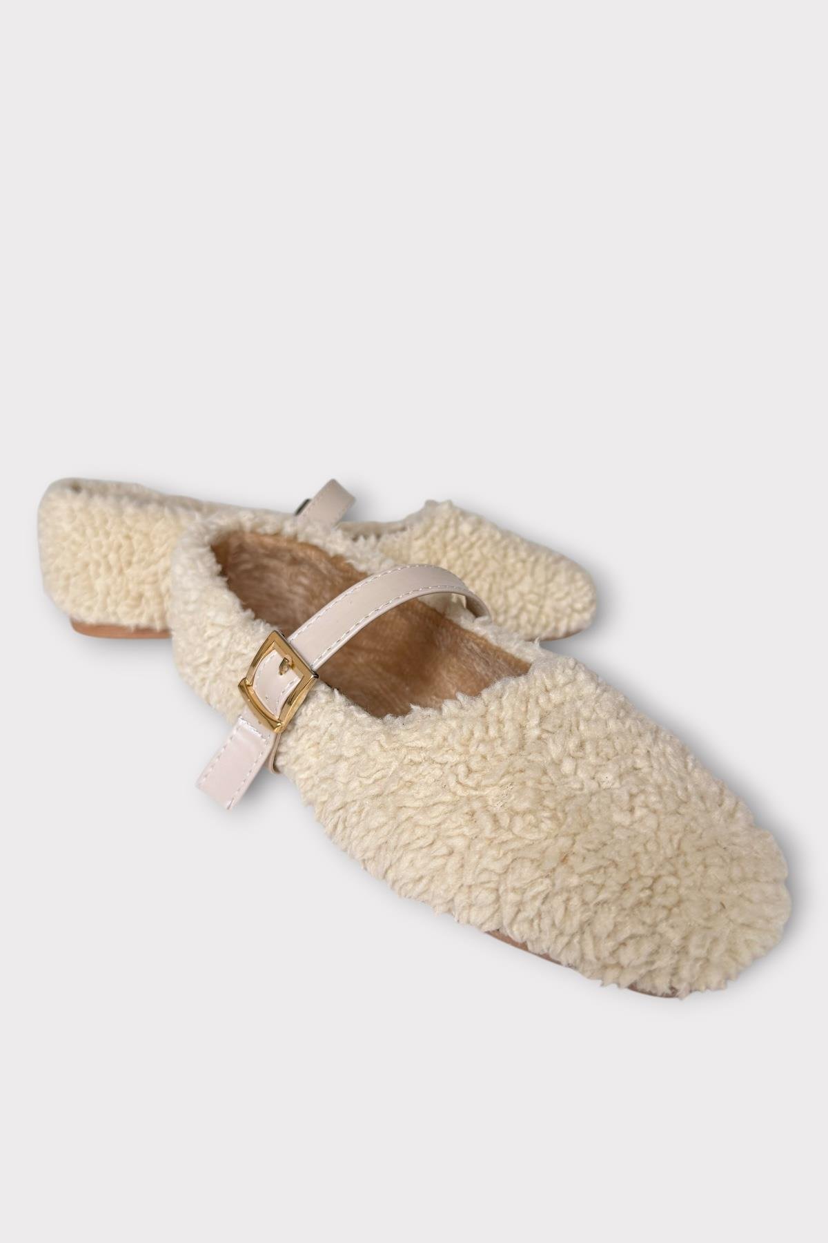 Yumuşak Peluş Ses Yapmaz Hafif Taban Kemerli Kadın Ev Babeti Panduf KREM - Görsel 6