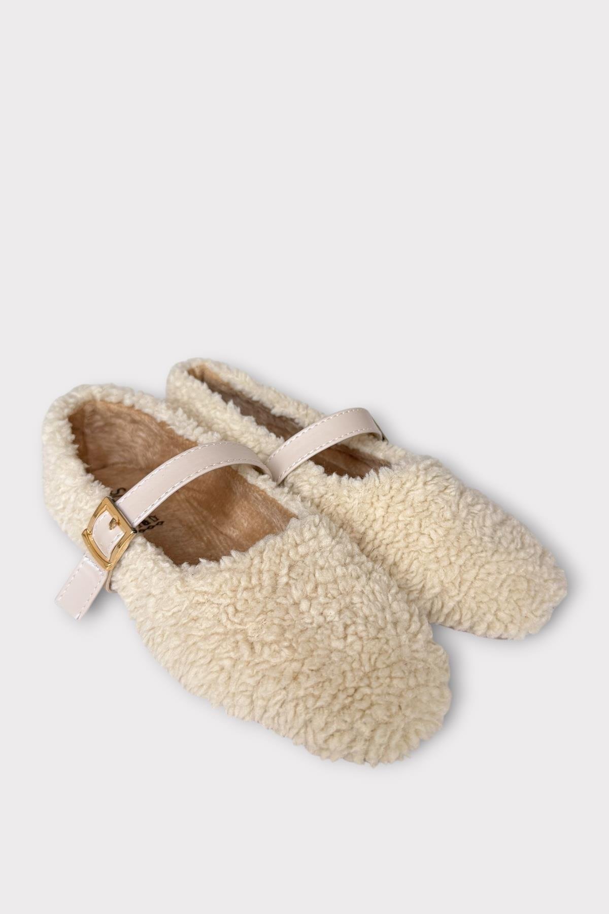 Yumuşak Peluş Ses Yapmaz Hafif Taban Kemerli Kadın Ev Babeti Panduf KREM - Görsel 7