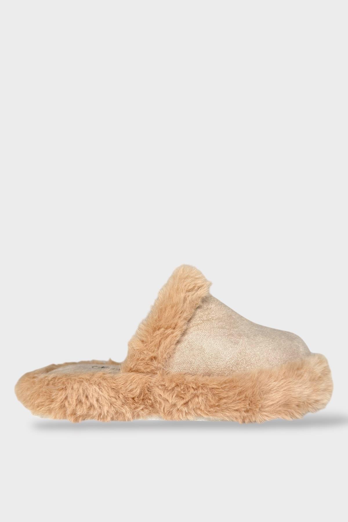 Peluş Detaylı Kadın Ev Terliği BEJ - Görsel 2