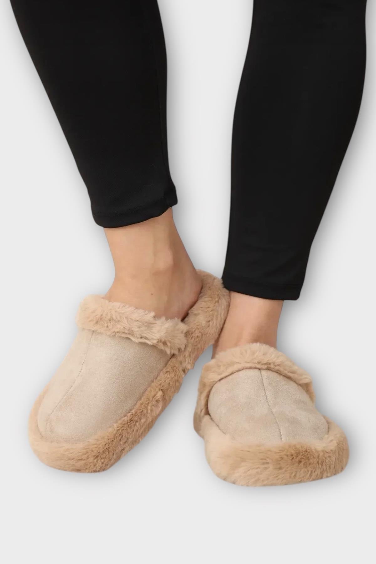 Peluş Detaylı Kadın Ev Terliği BEJ - Görsel 3