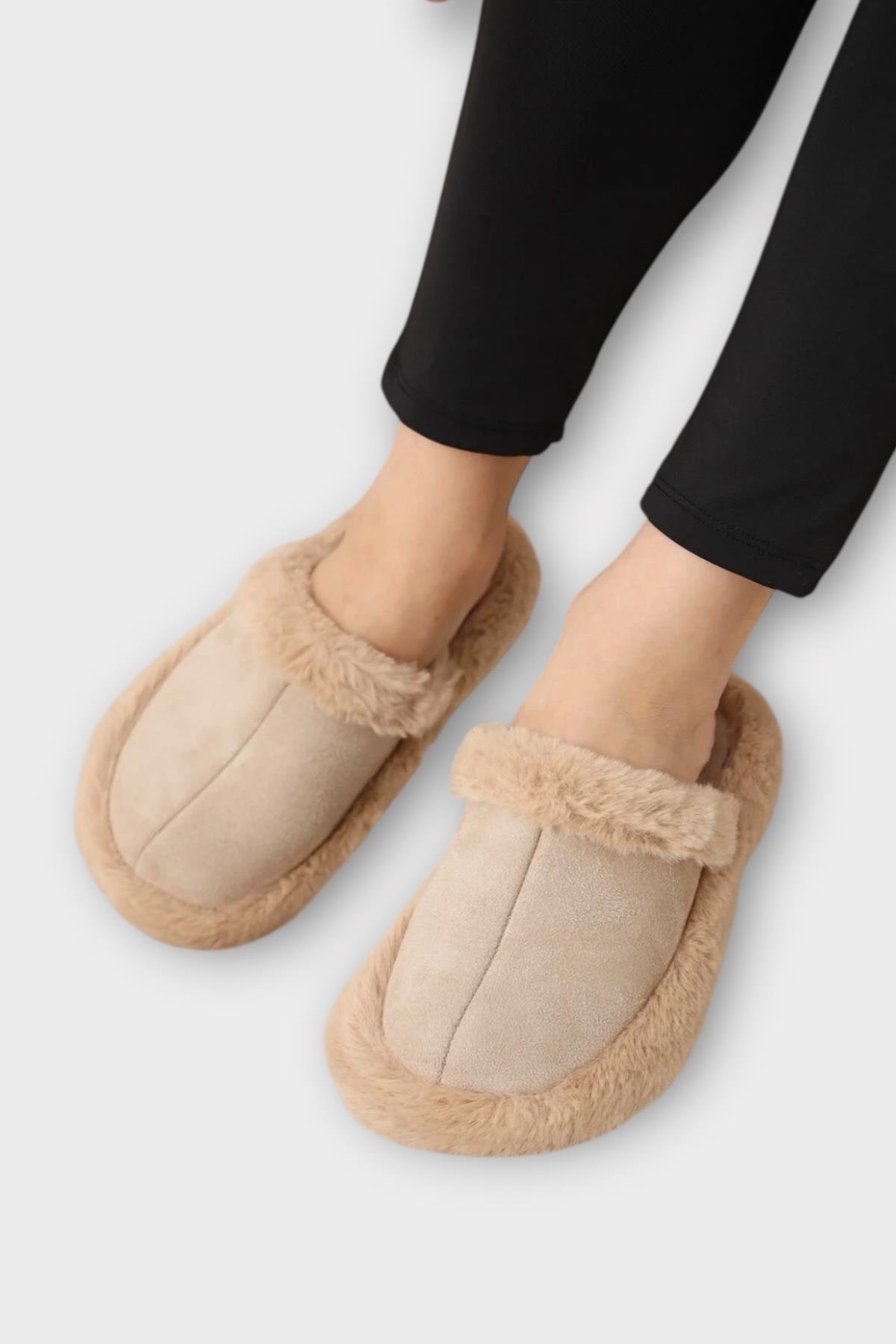 Peluş Detaylı Kadın Ev Terliği BEJ - Görsel 4