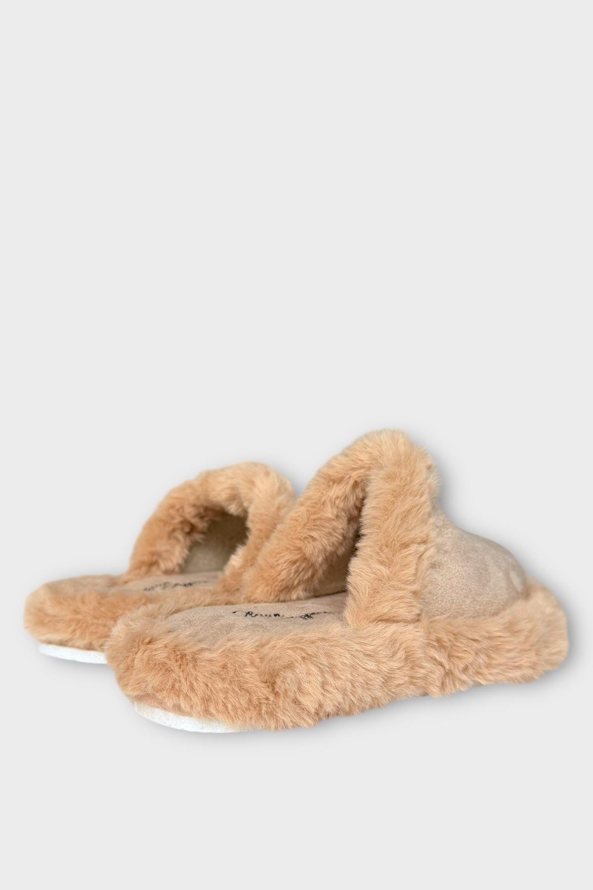 Peluş Detaylı Kadın Ev Terliği BEJ - Görsel 8