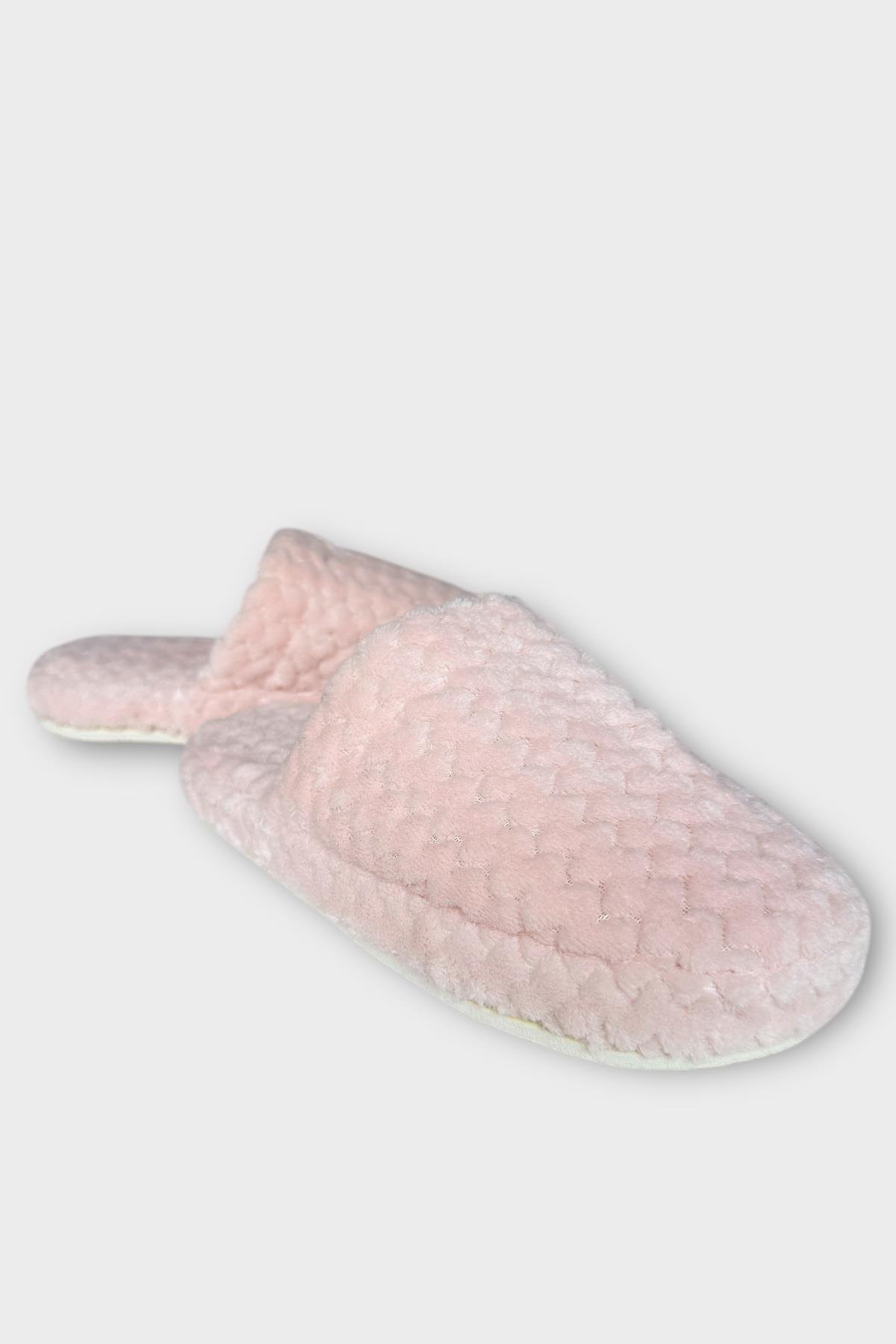 Kadın Zikzak Desen İçi Kürklü Kaymaz Taban Ev Terliği PUDRA - Görsel 3