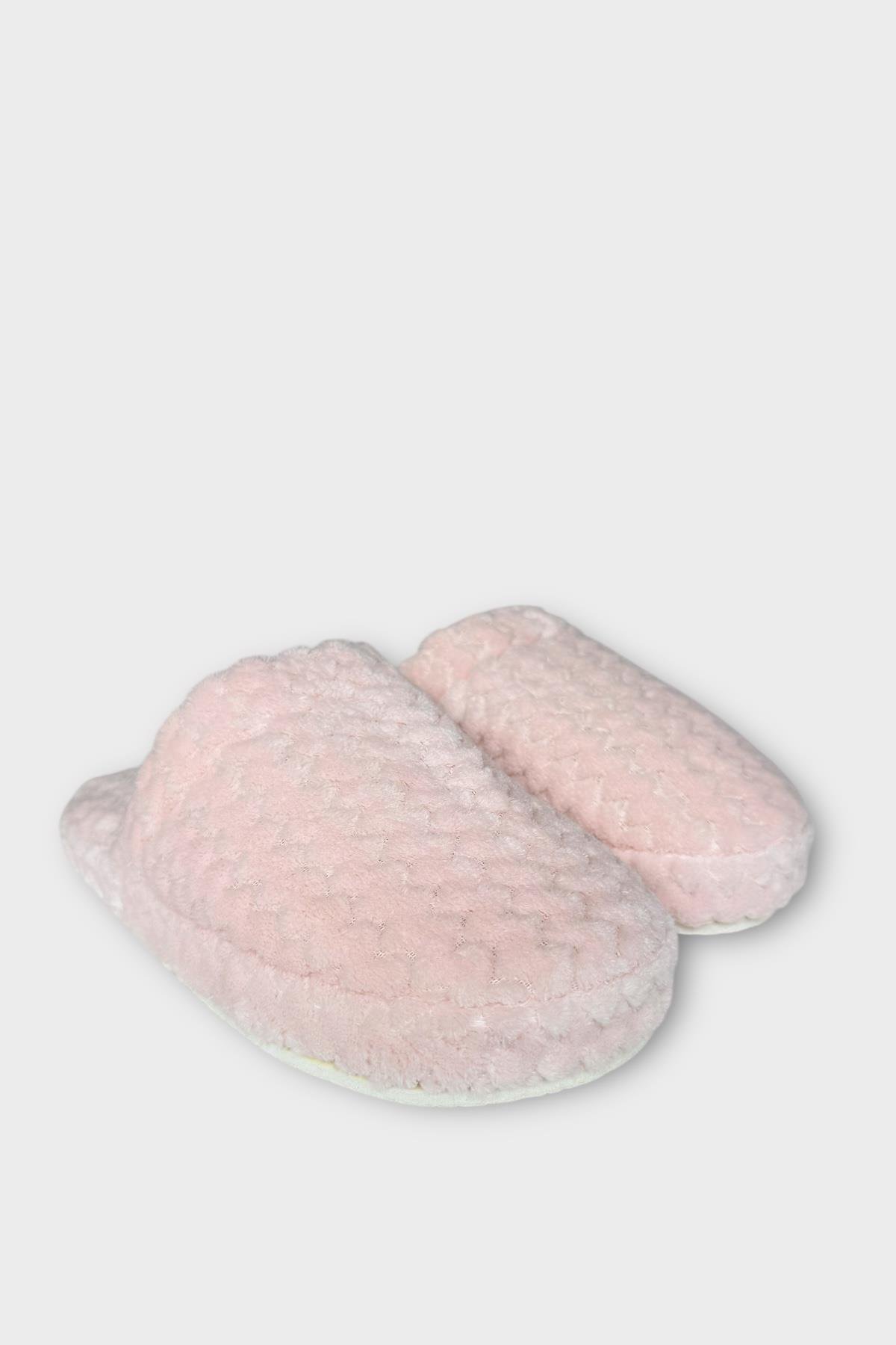 Kadın Zikzak Desen İçi Kürklü Kaymaz Taban Ev Terliği PUDRA - Görsel 4